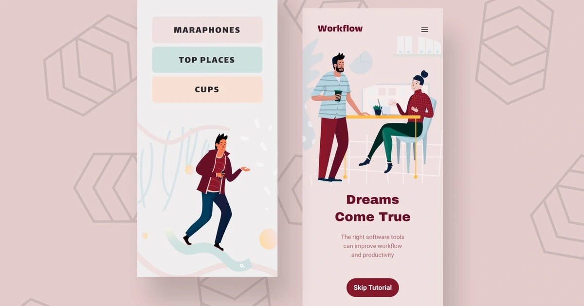 工作流程主题APP用户界面设计矢量插画素材 Workflow Mobile Interface illustrations