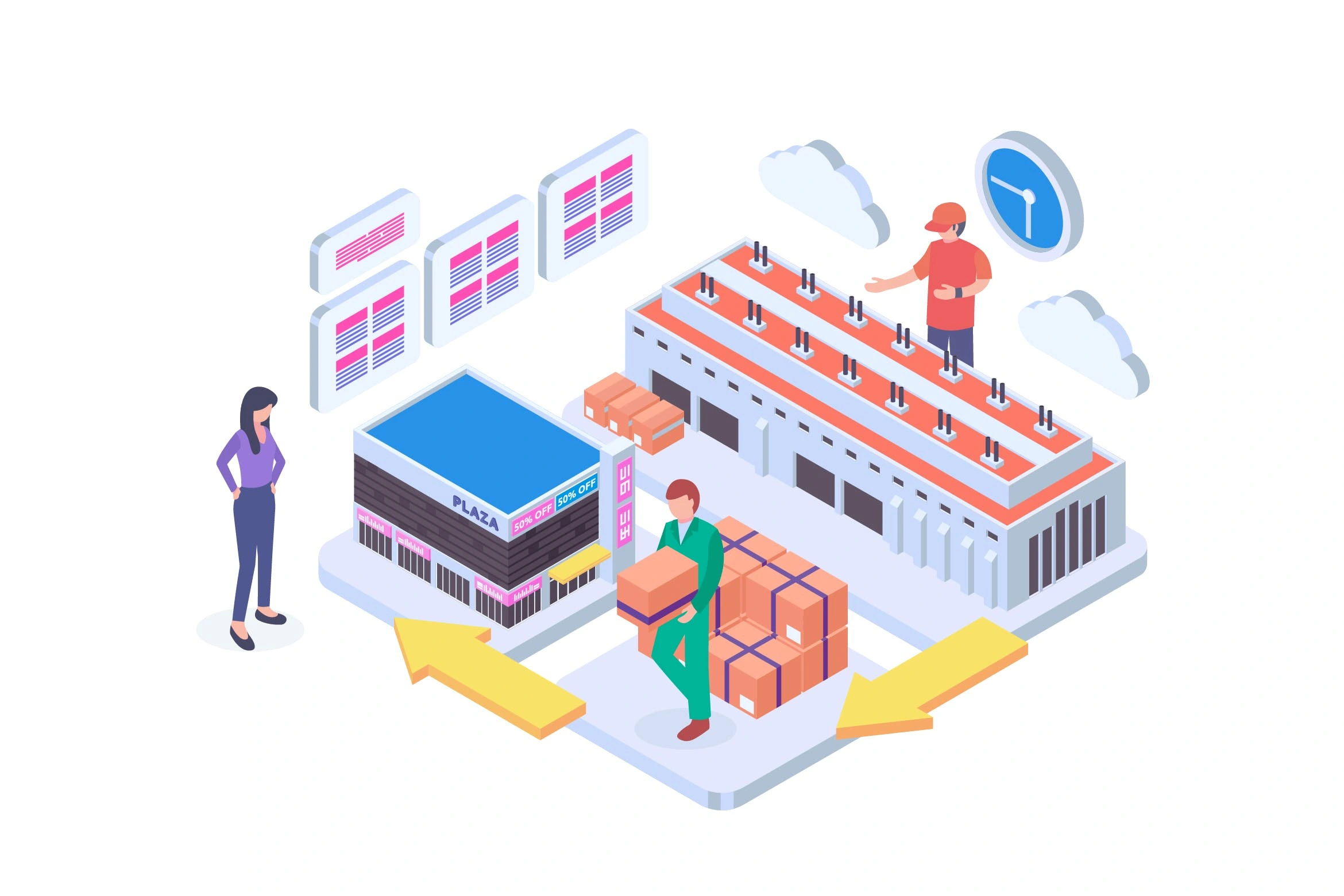 物流系统主题矢量等距概念插画 Logistic System Isometric Vector