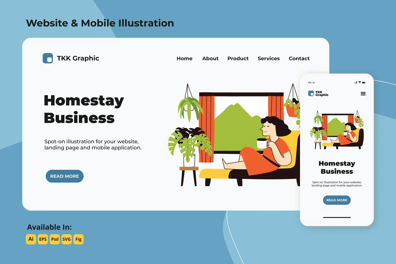 休闲生活场景响应式网站首页UI设计模板 Homestay Business web and mobile