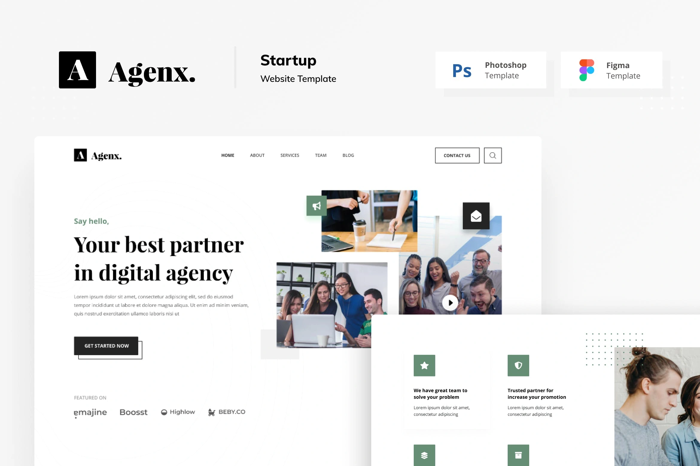 初创企业网站设计Fig&PSD模板 Agenx Startup Website Figma PSD Template