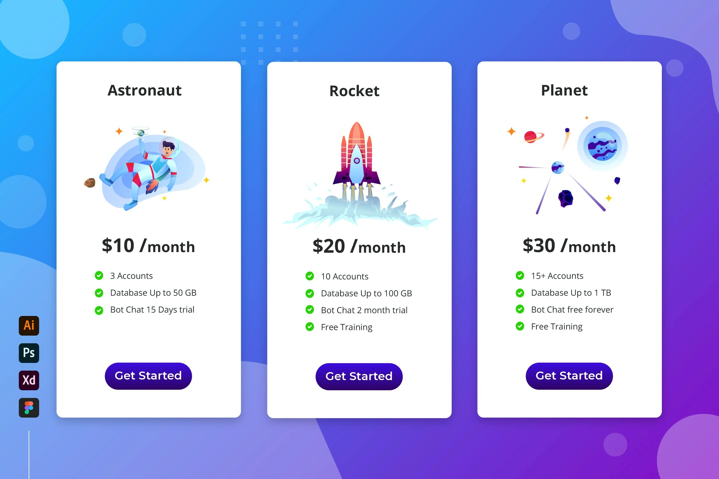 服务器云存储价格表单UI设计模板 Space – Cloud Storage Pricing Table