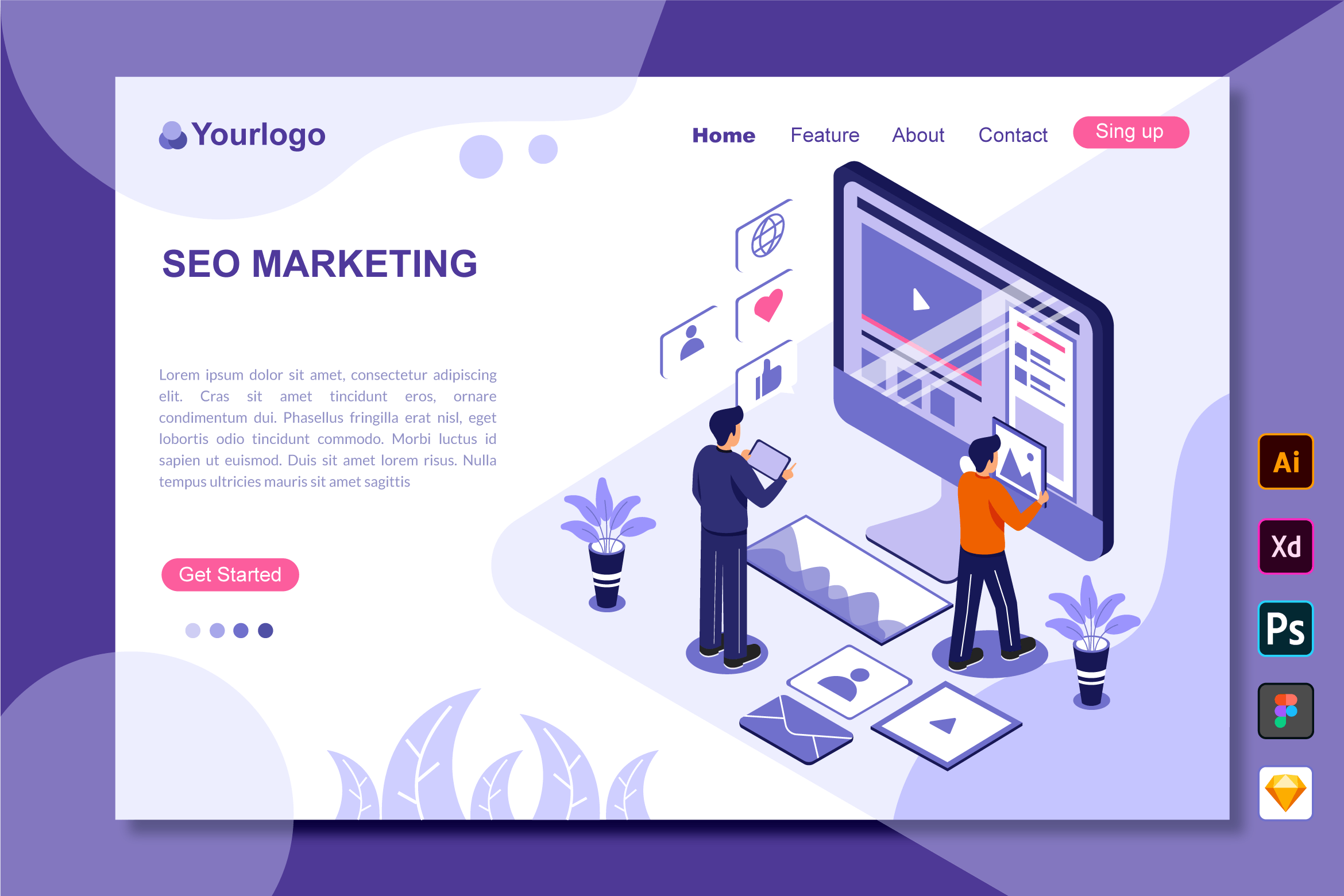 搜索引擎优化营销主题着陆页插画网站设计素材 seo marketing – landing page