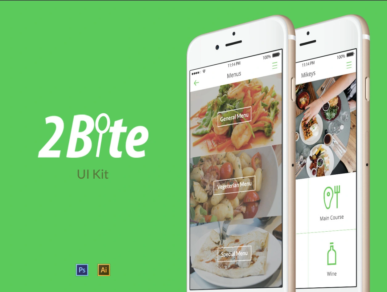 2Bite UI Kit美味餐饮菜谱美食AppUI设计素材元素组件图标规范模版
