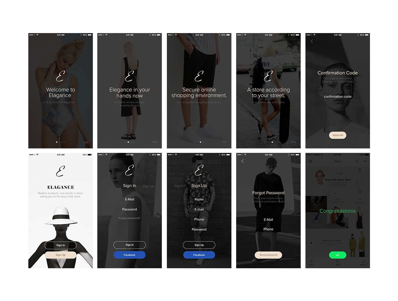 Elegance iOS UI Kit黑白优雅知性电商购物iOSAppUI设计元素组件图标规范模版