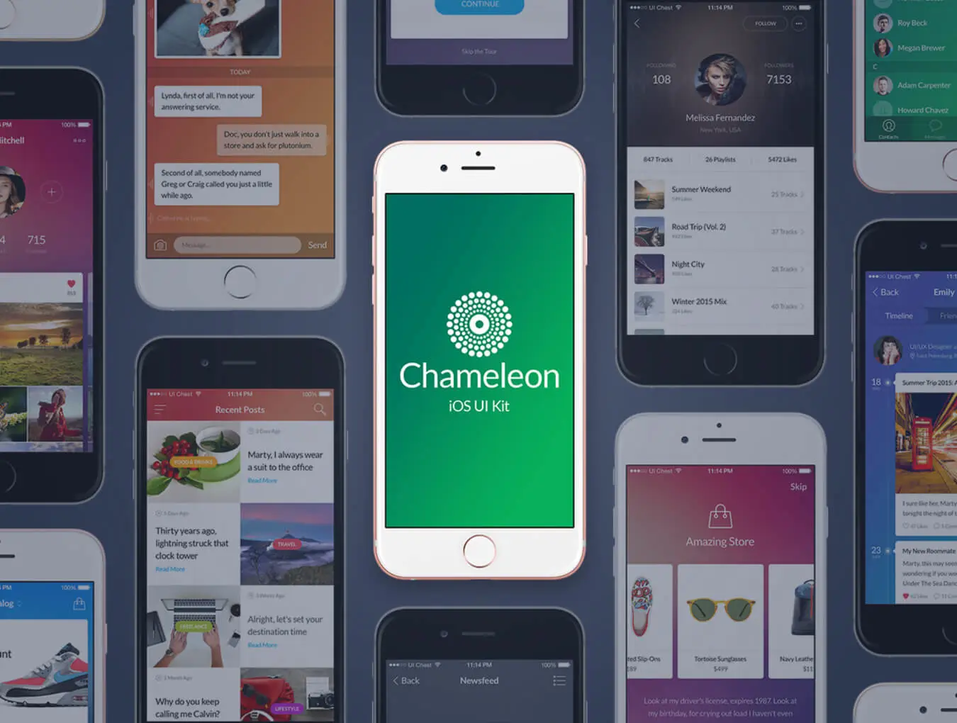 Chameleon UI Kit 社交分享照片相册AppUI设计元素组件图标规范模版
