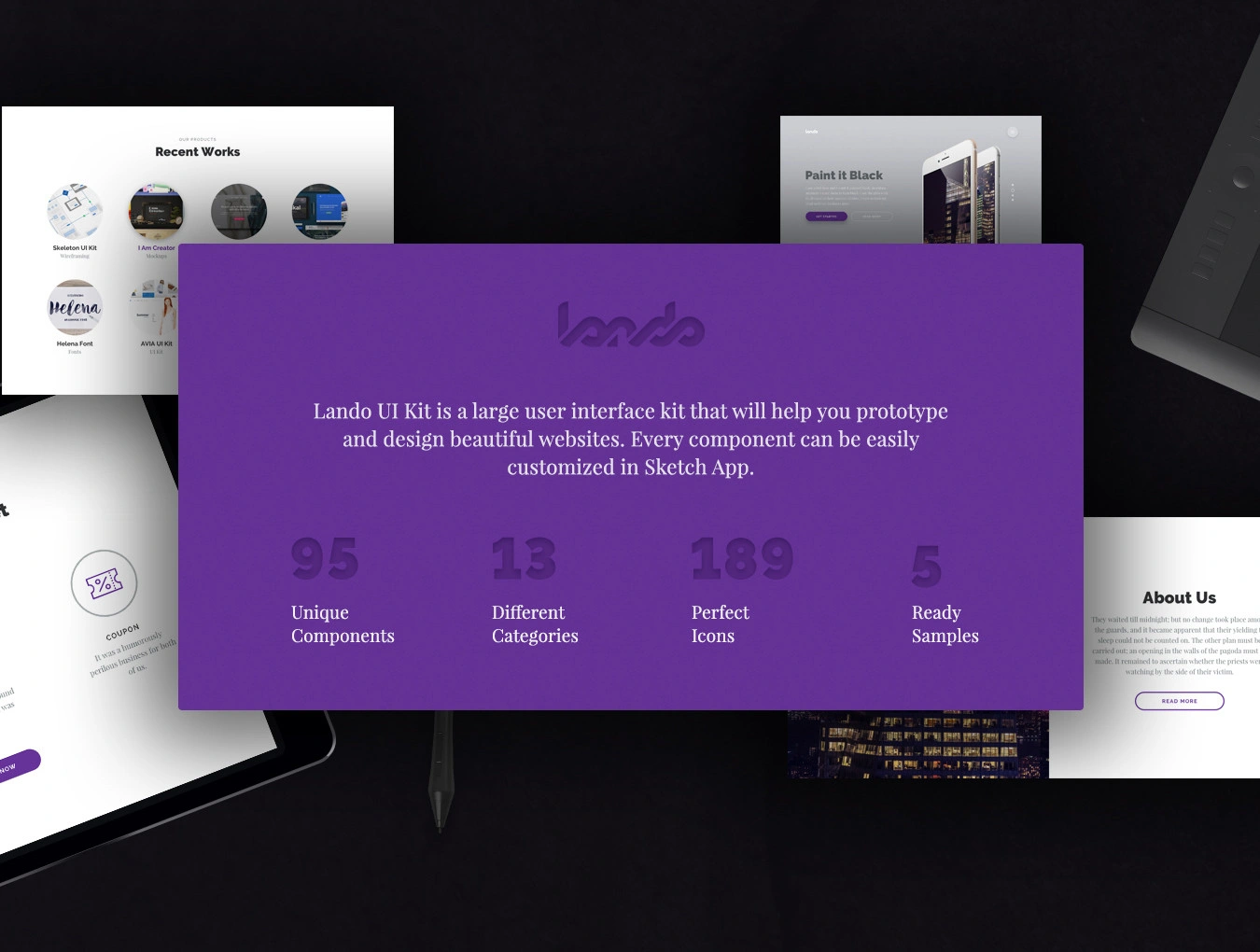 Lando UI Kit紫色简约大型界面套件WebUI设计元素图标规范组件模版