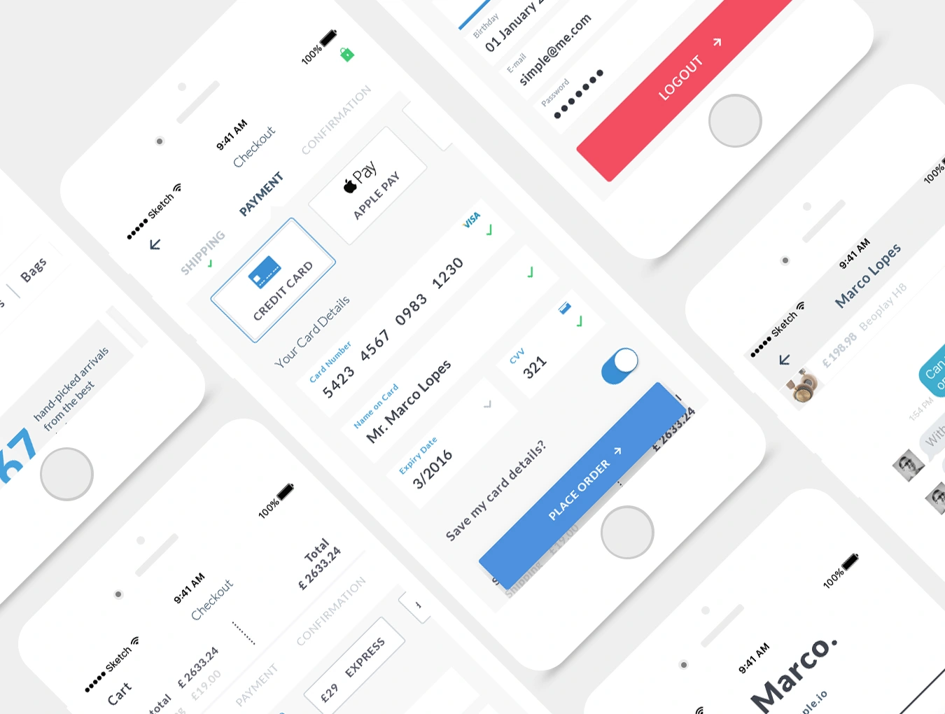 White & Bold Mobile UI Kit电商购物表单AppUI设计元素组件素材库图标模版