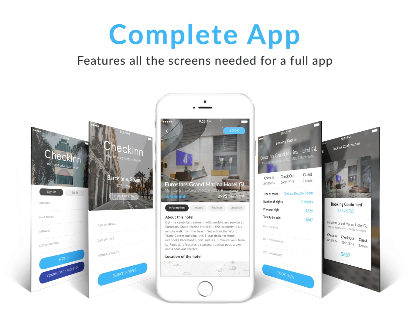 CheckInn - UI Kit酒店预订订单APPUI设计元素组件图标素材库模板
