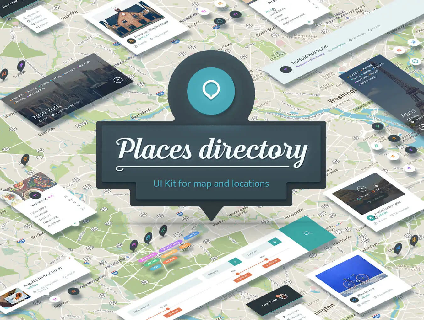 Places Directory UI地图定位广告网页设计WebUI设计元素组件规范图标素材库模版