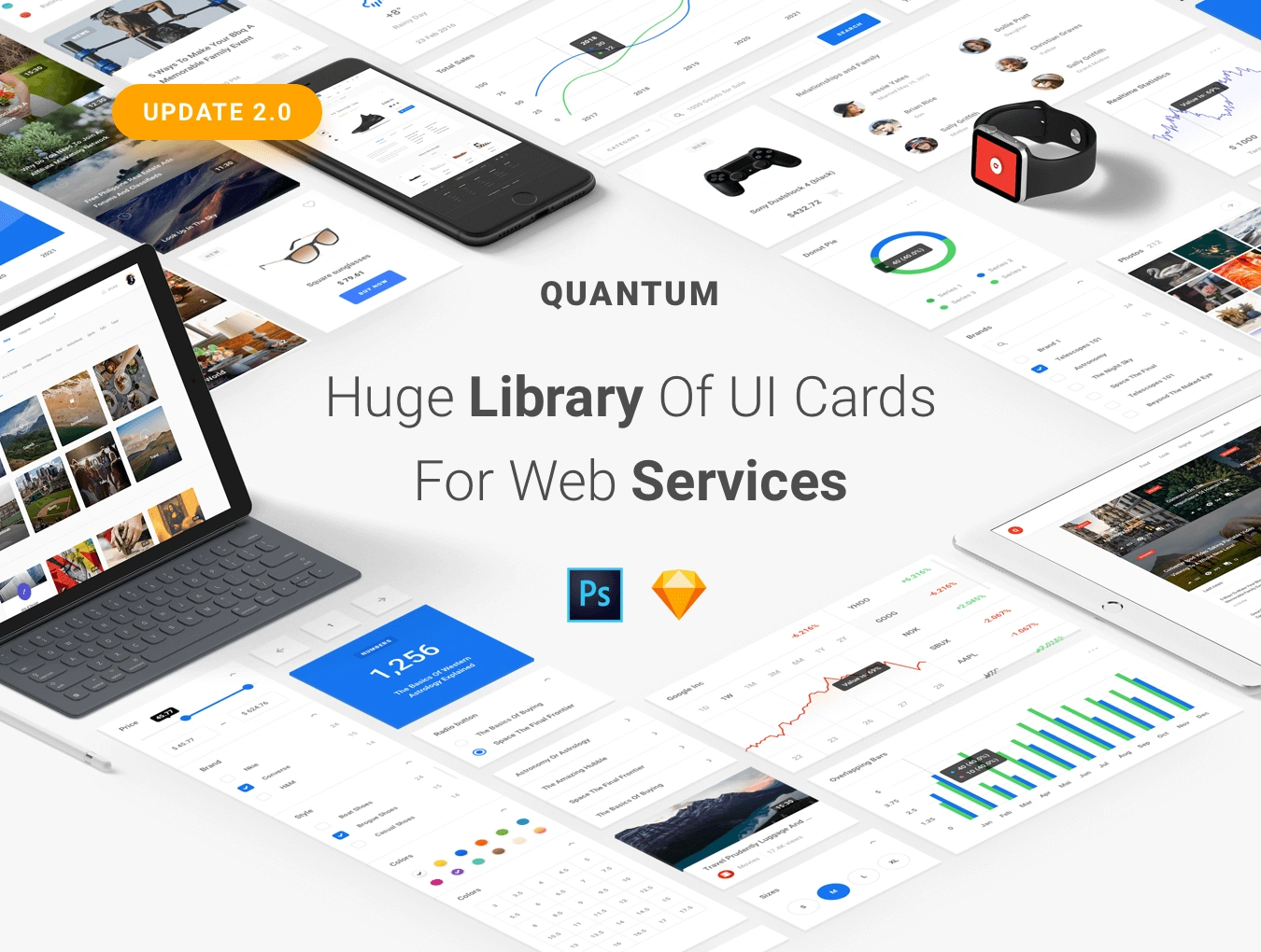 Quantum UI Kit 2.0电商购物数据金融图表企业网页设计WebUI设计元素组件规范图标素材库模版