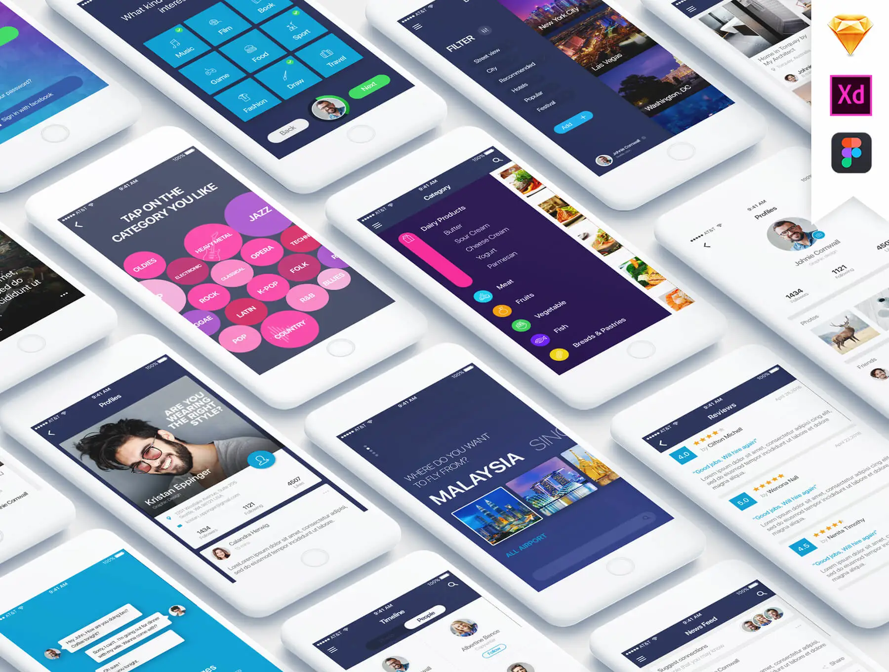 Mountify Sketch社交聊天主页记录APPUI设计元素组件规范图标素材库模版