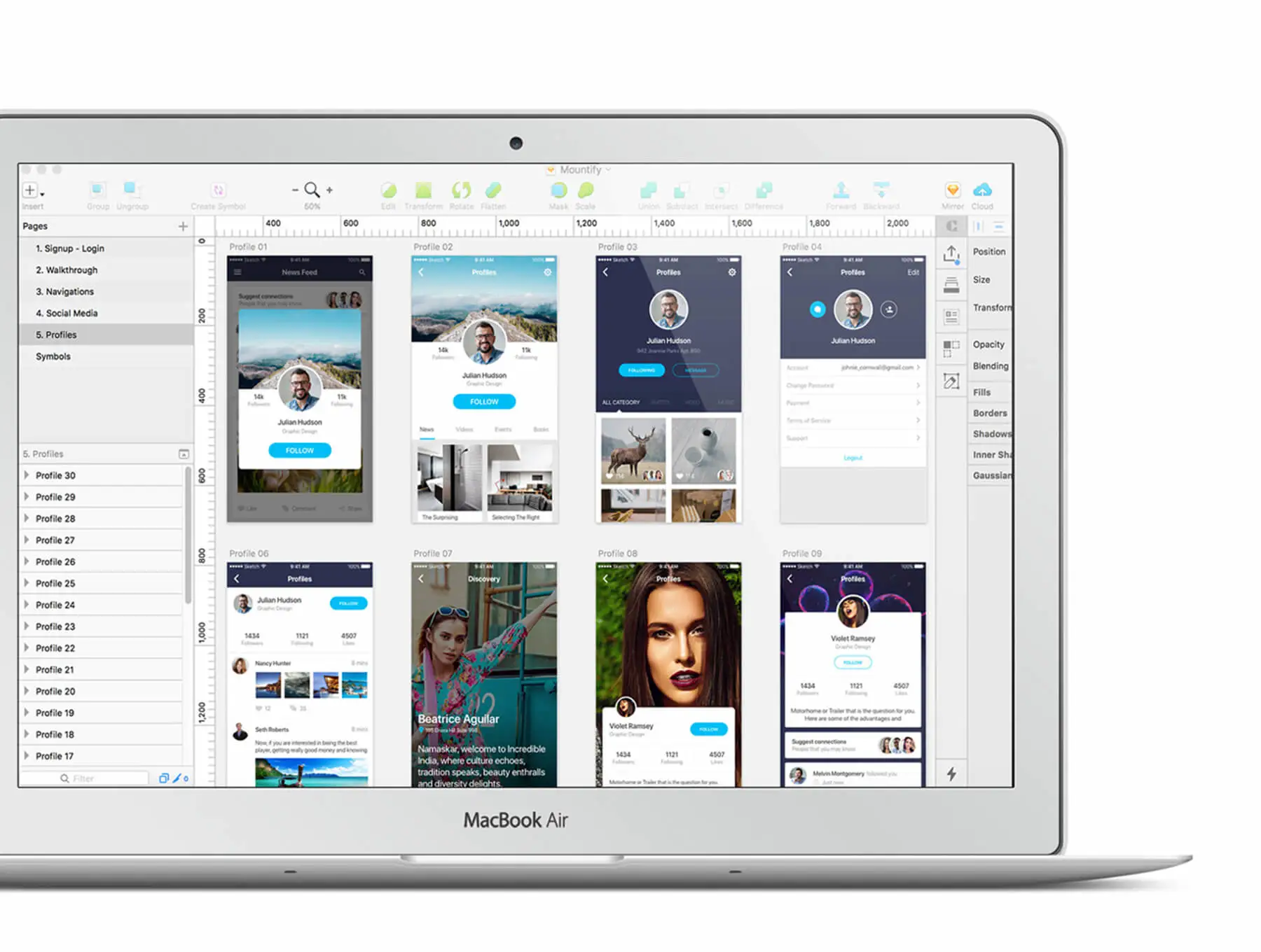 Mountify Sketch社交聊天主页记录APPUI设计元素组件规范图标素材库模版
