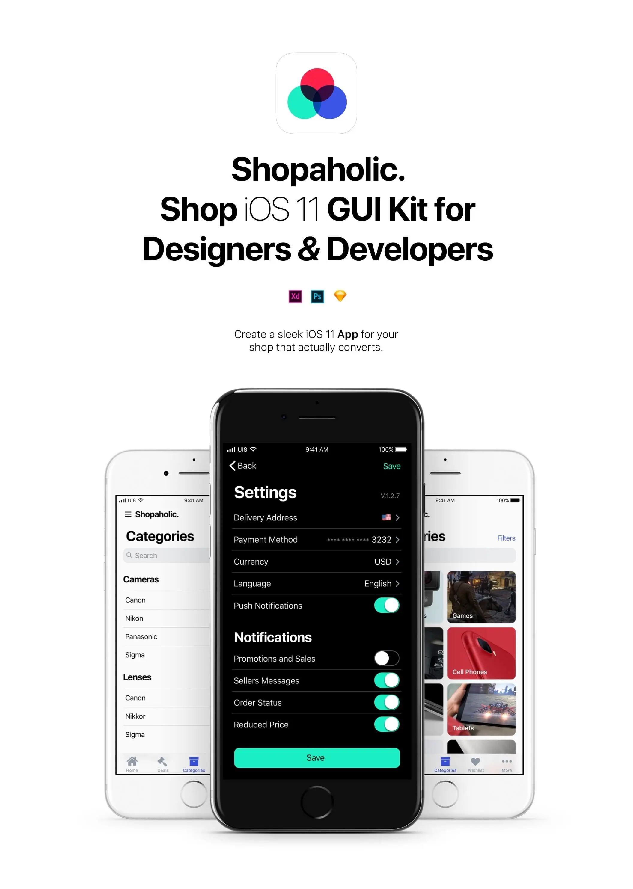 Shopaholic iOS 11 Kit全新电商购物APPUI设计元素组件规范图标素材库模版