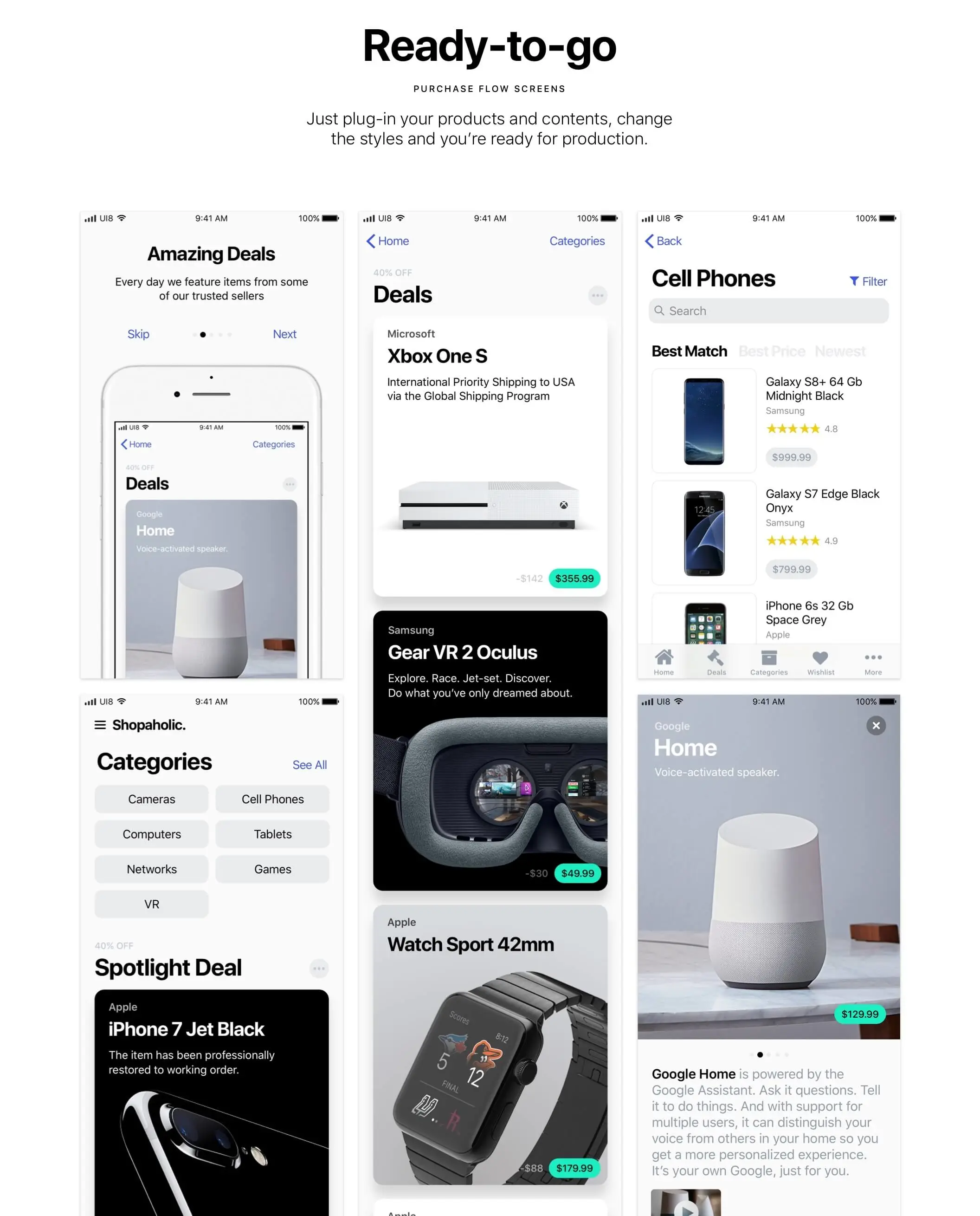 Shopaholic iOS 11 Kit全新电商购物APPUI设计元素组件规范图标素材库模版