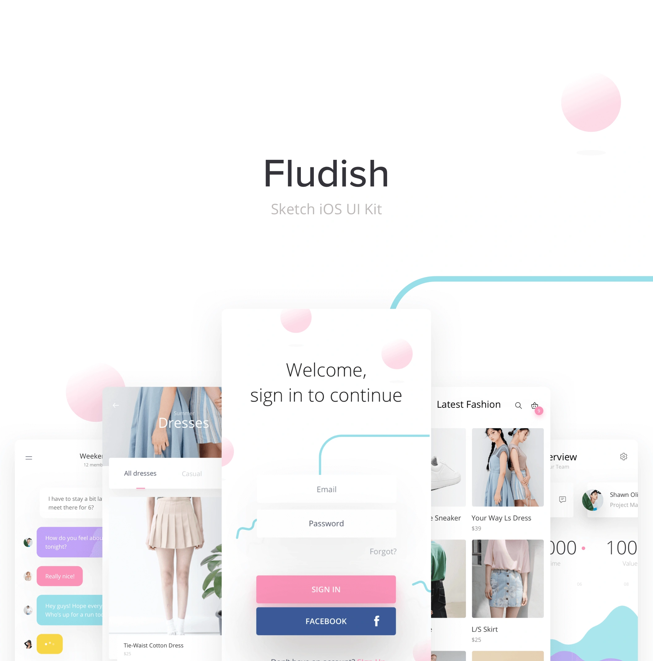 Fludish Sketch UI Kit清新简洁小众APPUI设计元素组件规范图标素材库模版
