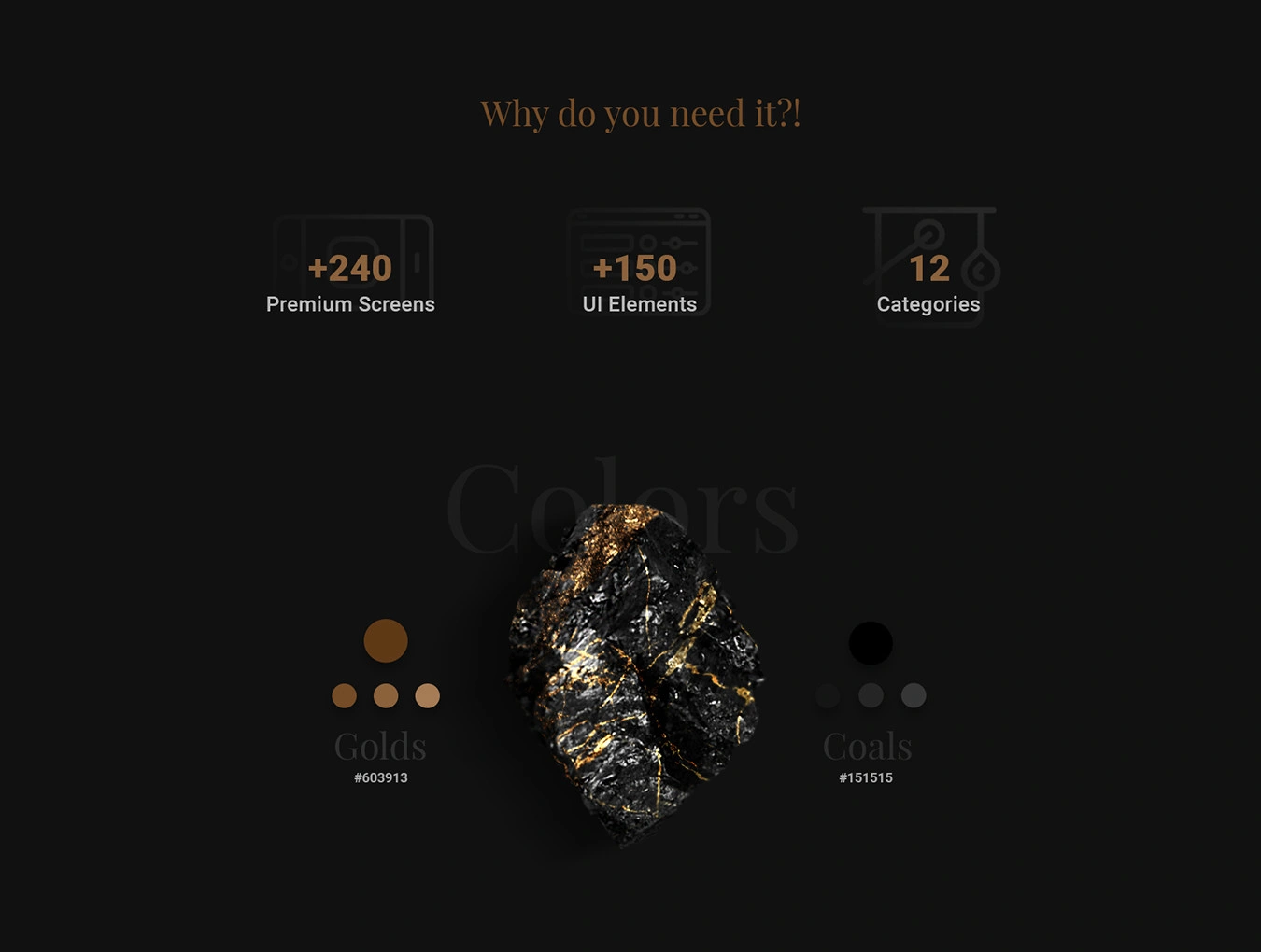 Gold & Coal iOS UI Kit欧美黑金时尚音乐APPUI设计元素组件规范图标素材库模版