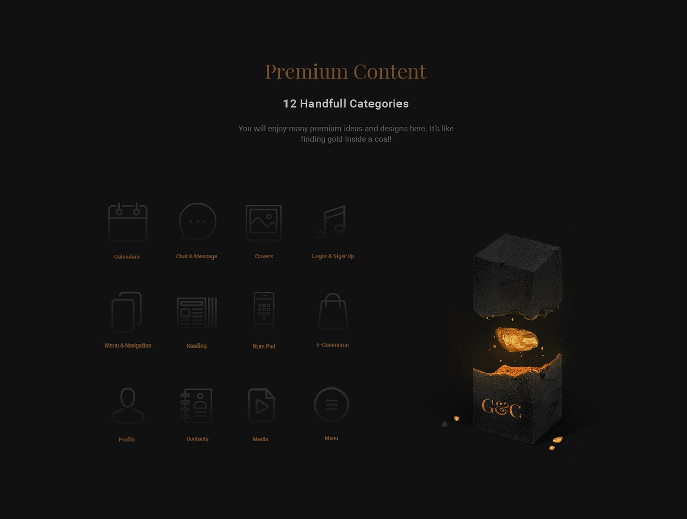 Gold & Coal iOS UI Kit欧美黑金时尚音乐APPUI设计元素组件规范图标素材库模版