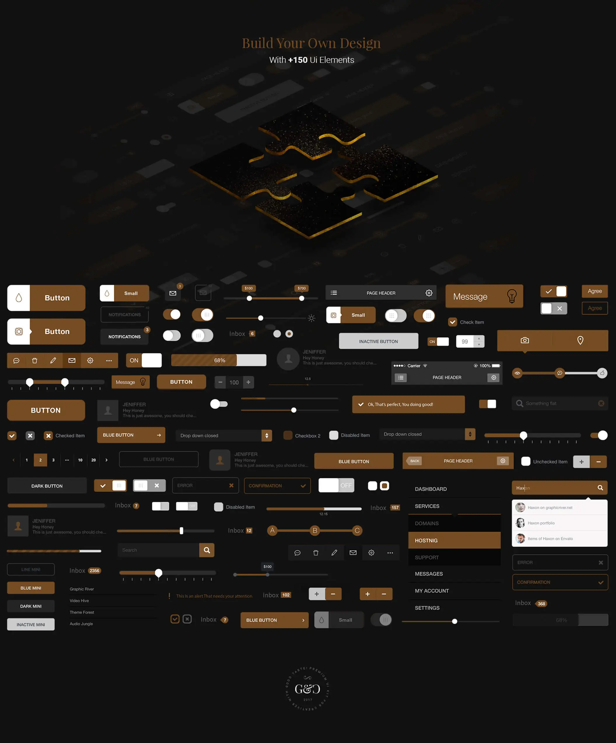 Gold & Coal iOS UI Kit欧美黑金时尚音乐APPUI设计元素组件规范图标素材库模版