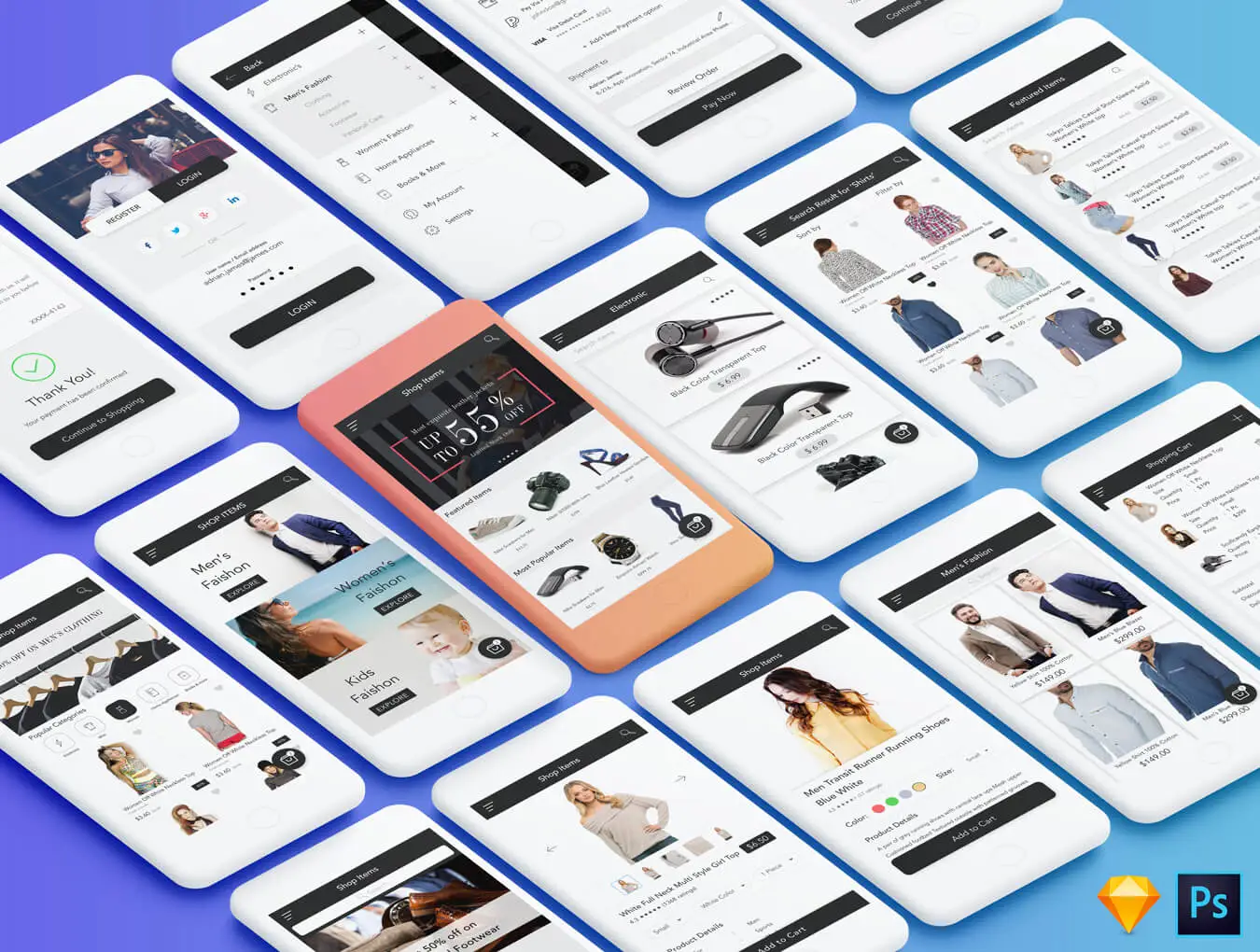 E-Shop - eCommerce Mobile App UI KIT电商购物网店APPUI设计元素组件规范图标素材库模版