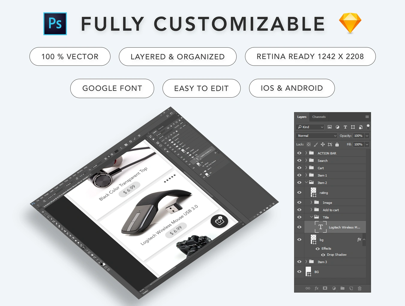 E-Shop - eCommerce Mobile App UI KIT电商购物网店APPUI设计元素组件规范图标素材库模版