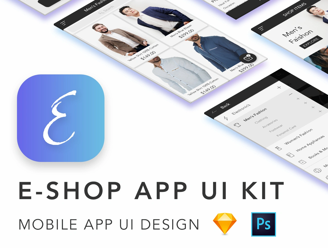 E-Shop - eCommerce Mobile App UI KIT电商购物网店APPUI设计元素组件规范图标素材库模版