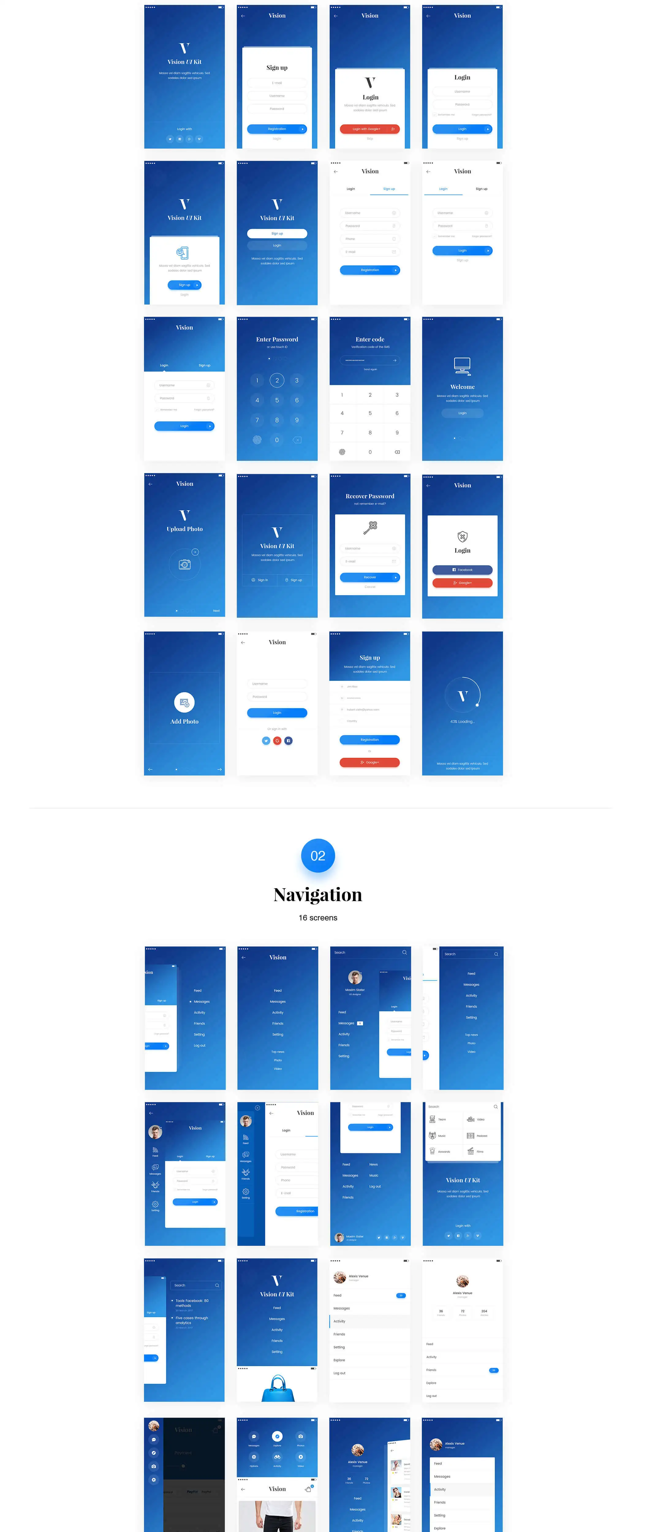 Vision App Mobile社交电商图表导航APPUI设计元素组件规范图标素材库模版