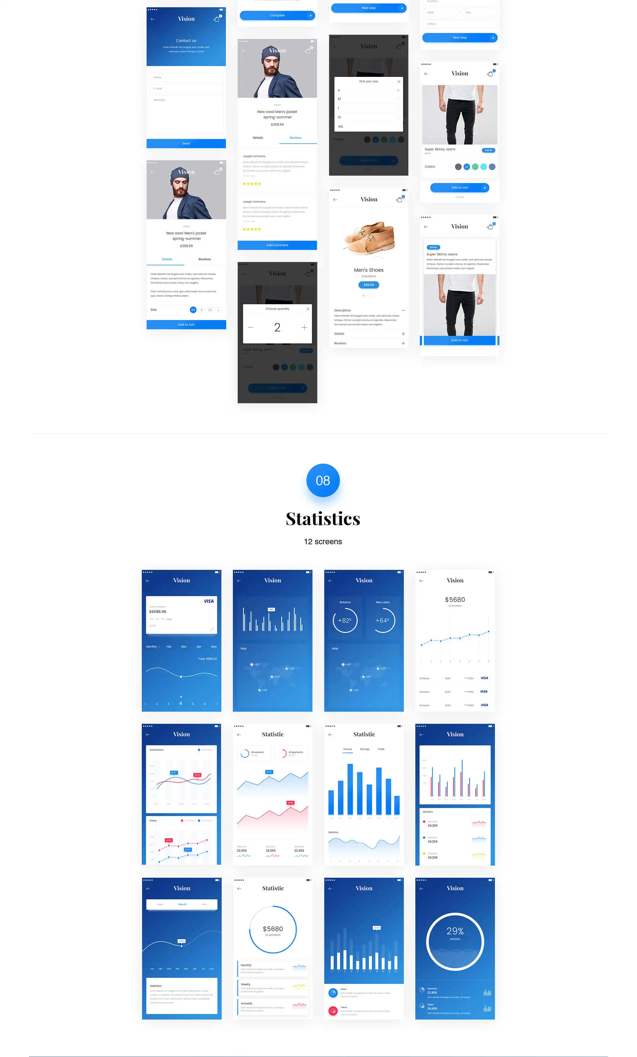 Vision App Mobile社交电商图表导航APPUI设计元素组件规范图标素材库模版