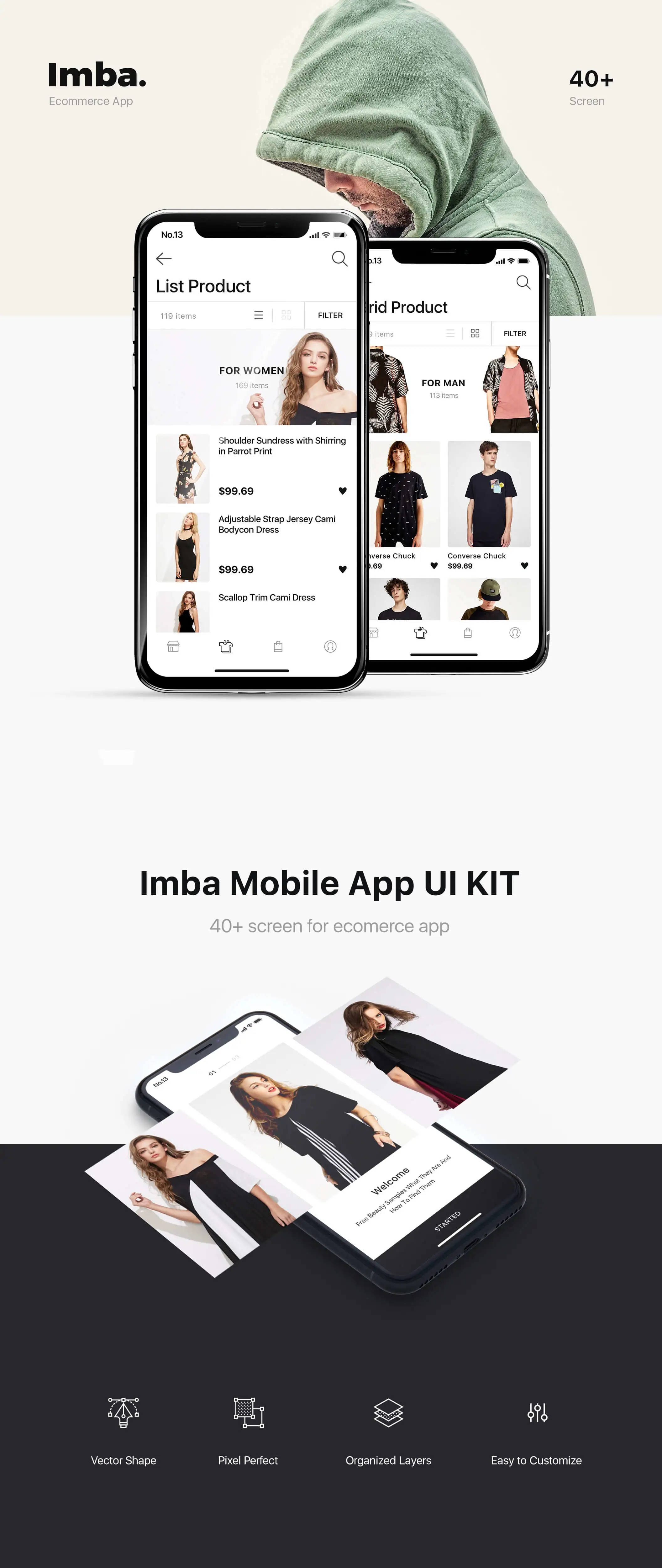 Imba Ecommerce Ui Kit电商购物黑白简约APPUI设计元素组件规范图标素材库模版