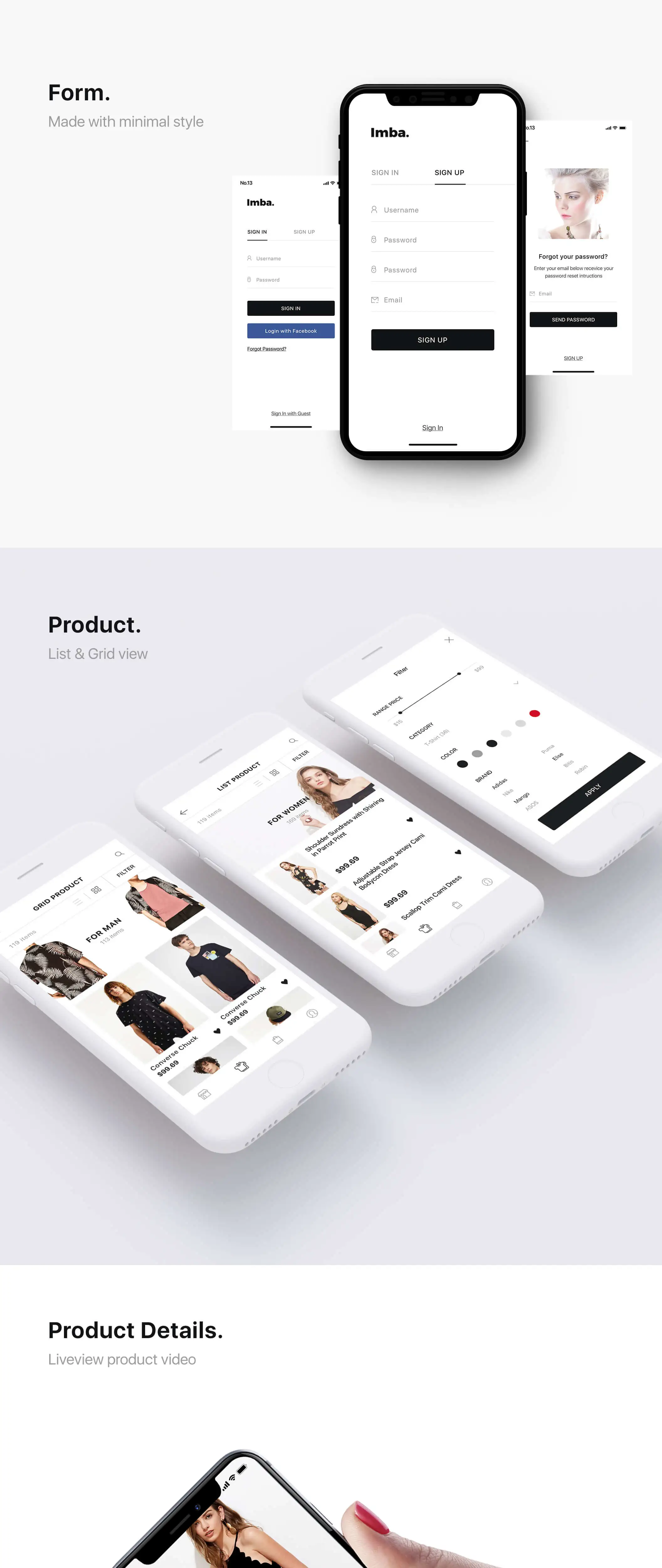 Imba Ecommerce Ui Kit电商购物黑白简约APPUI设计元素组件规范图标素材库模版