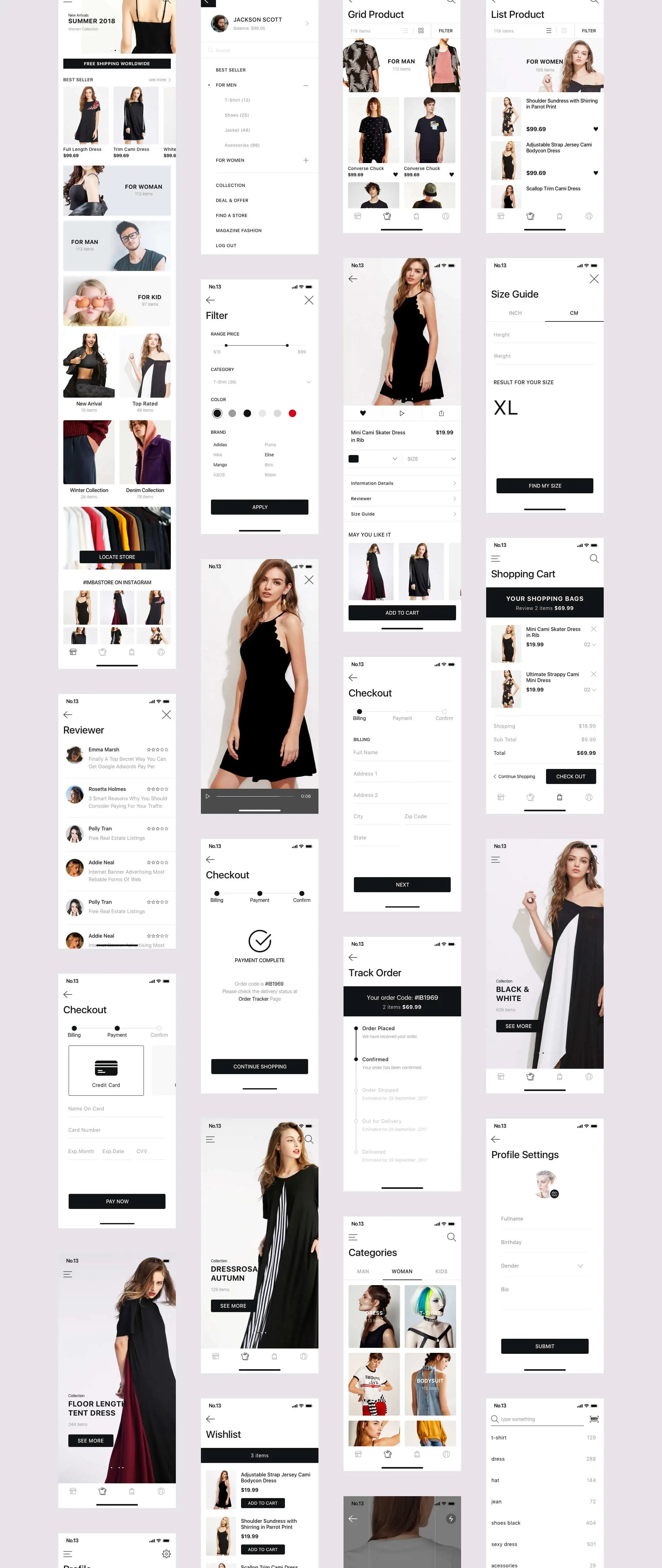 Imba Ecommerce Ui Kit电商购物黑白简约APPUI设计元素组件规范图标素材库模版