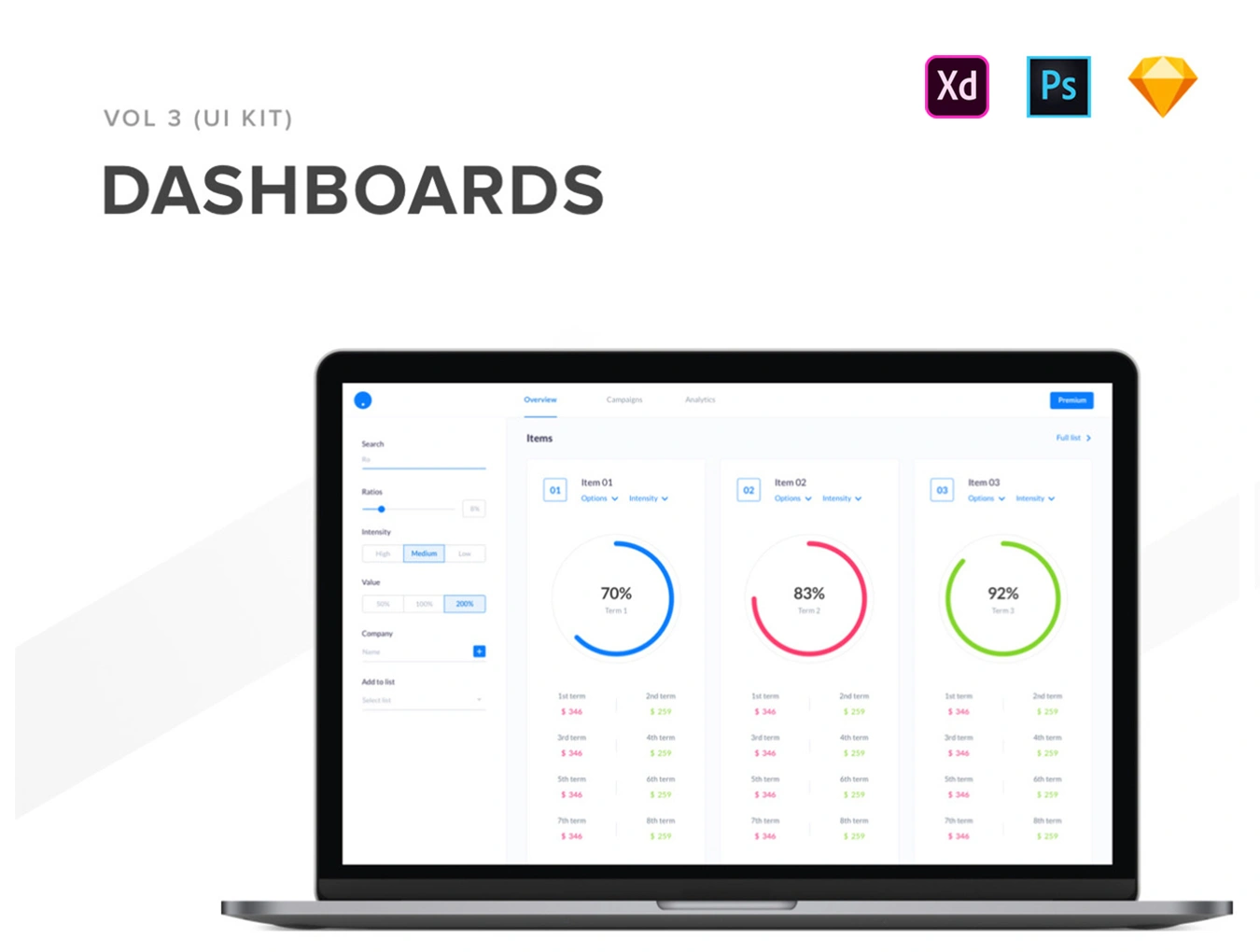 Dashboards Vol 3企业后台SAAS管理系统WebUI设计元素组件规范图标素材库模版