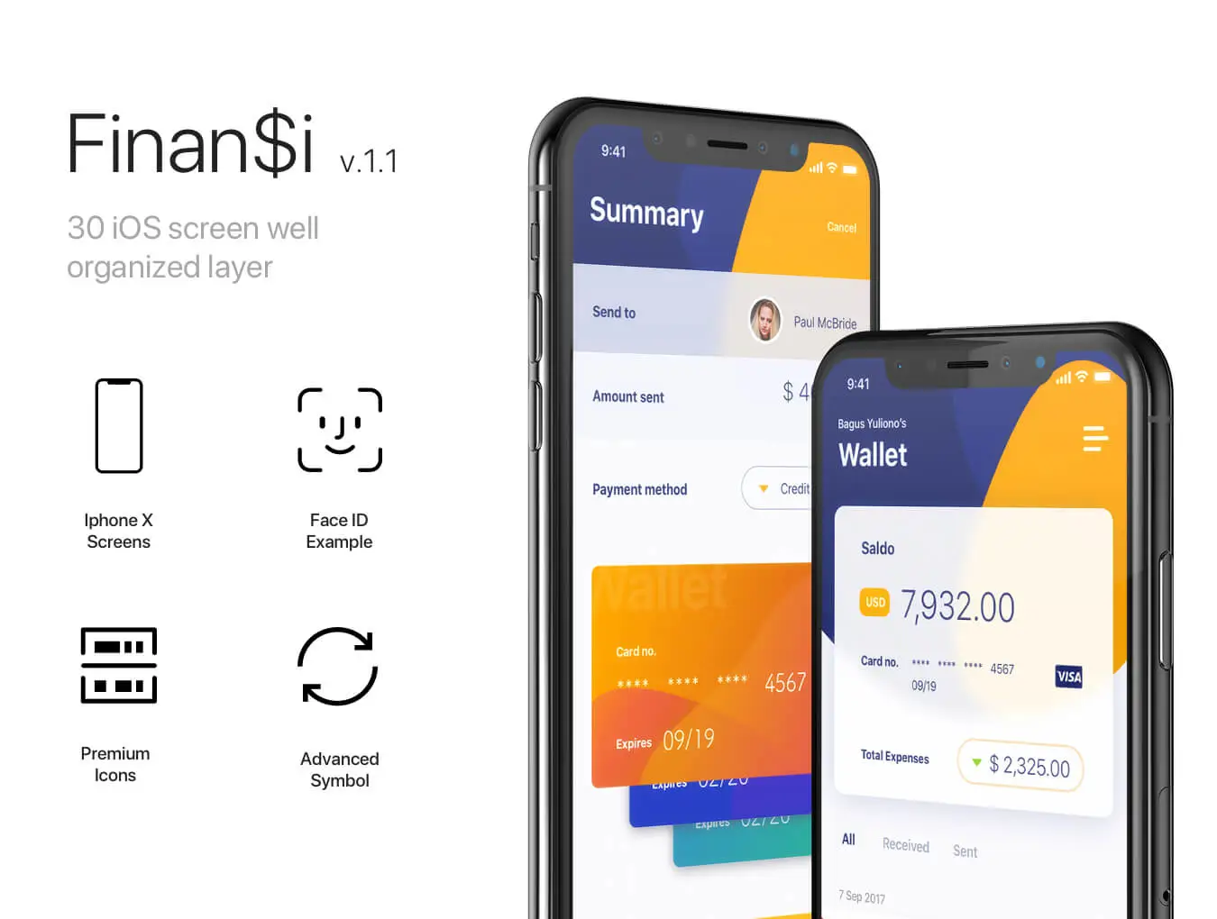 Finansi iOS UI Kit金融财务支出APPUI设计元素组件规范图标素材库模版
