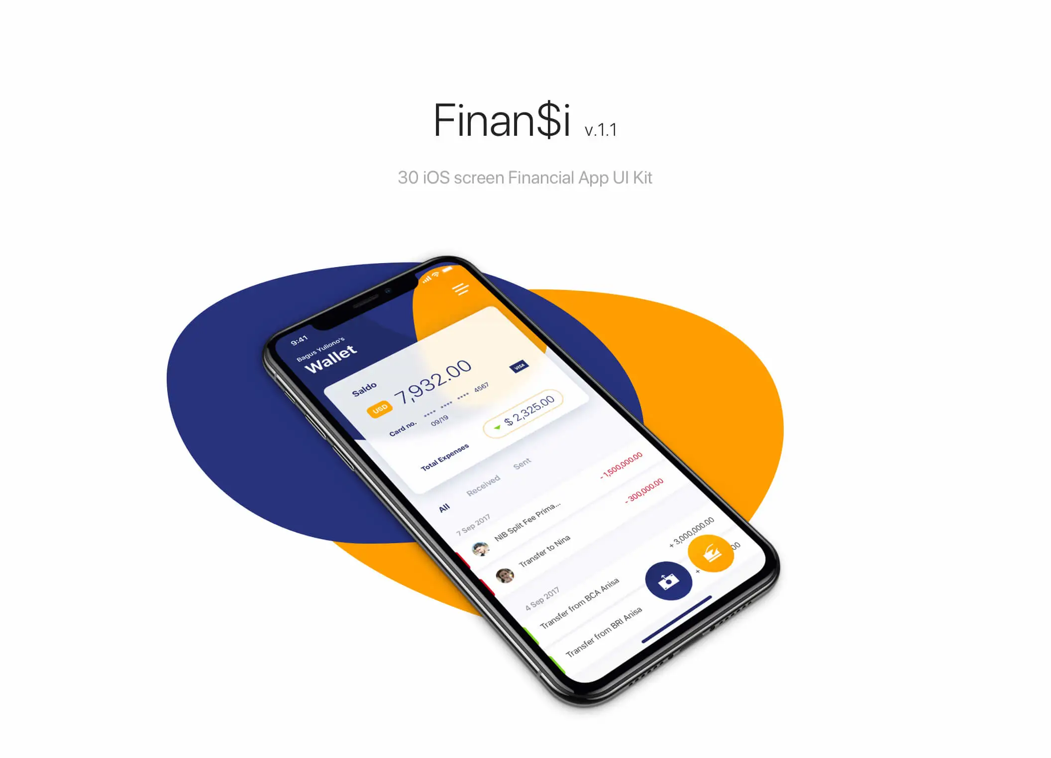 Finansi iOS UI Kit金融财务支出APPUI设计元素组件规范图标素材库模版
