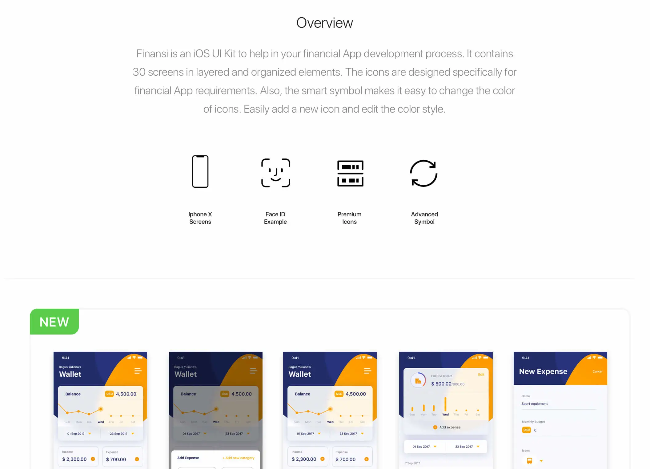 Finansi iOS UI Kit金融财务支出APPUI设计元素组件规范图标素材库模版