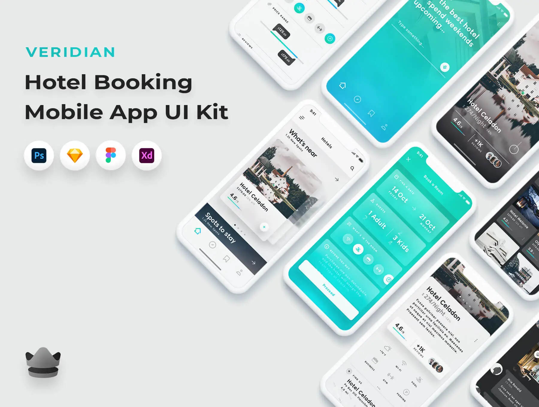 ——Veridian - Hotel Booking 酒店预订旅游旅行APPUI设计元素组件规范图标素材库模版