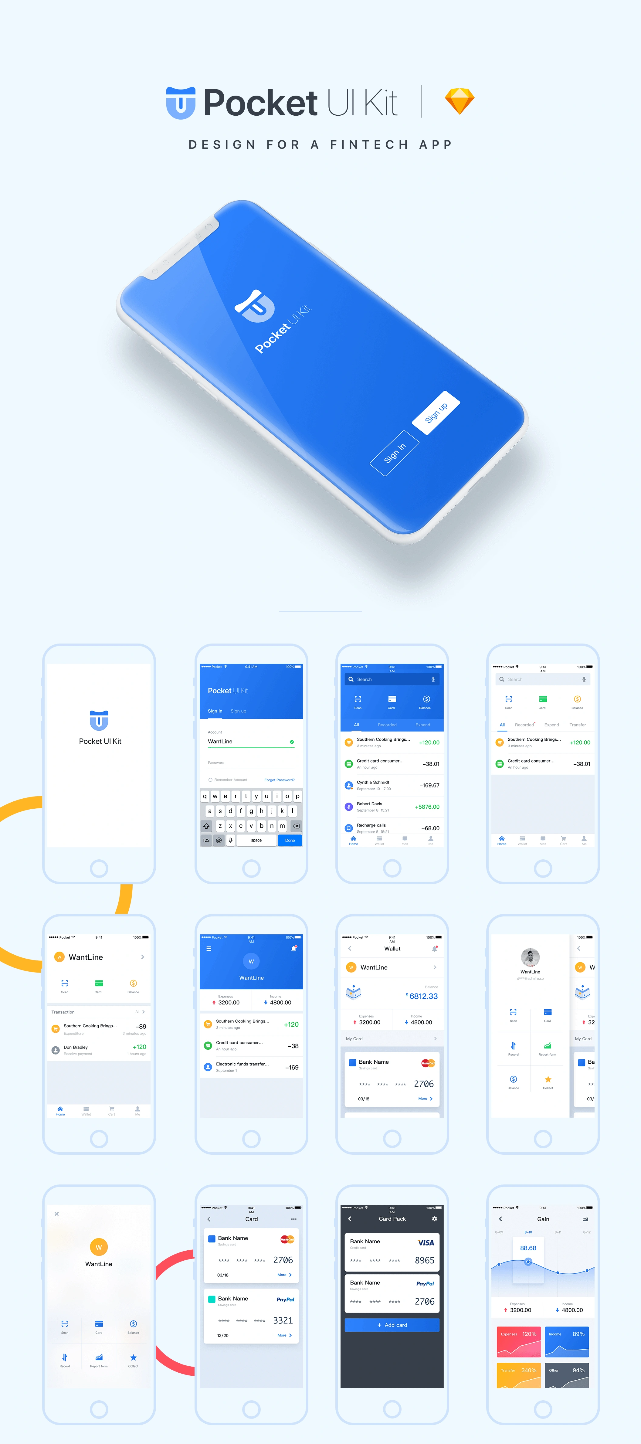 Pocket UI Kit金融科技财务数据监测APPUI设计元素组件规范图标素材库模版
