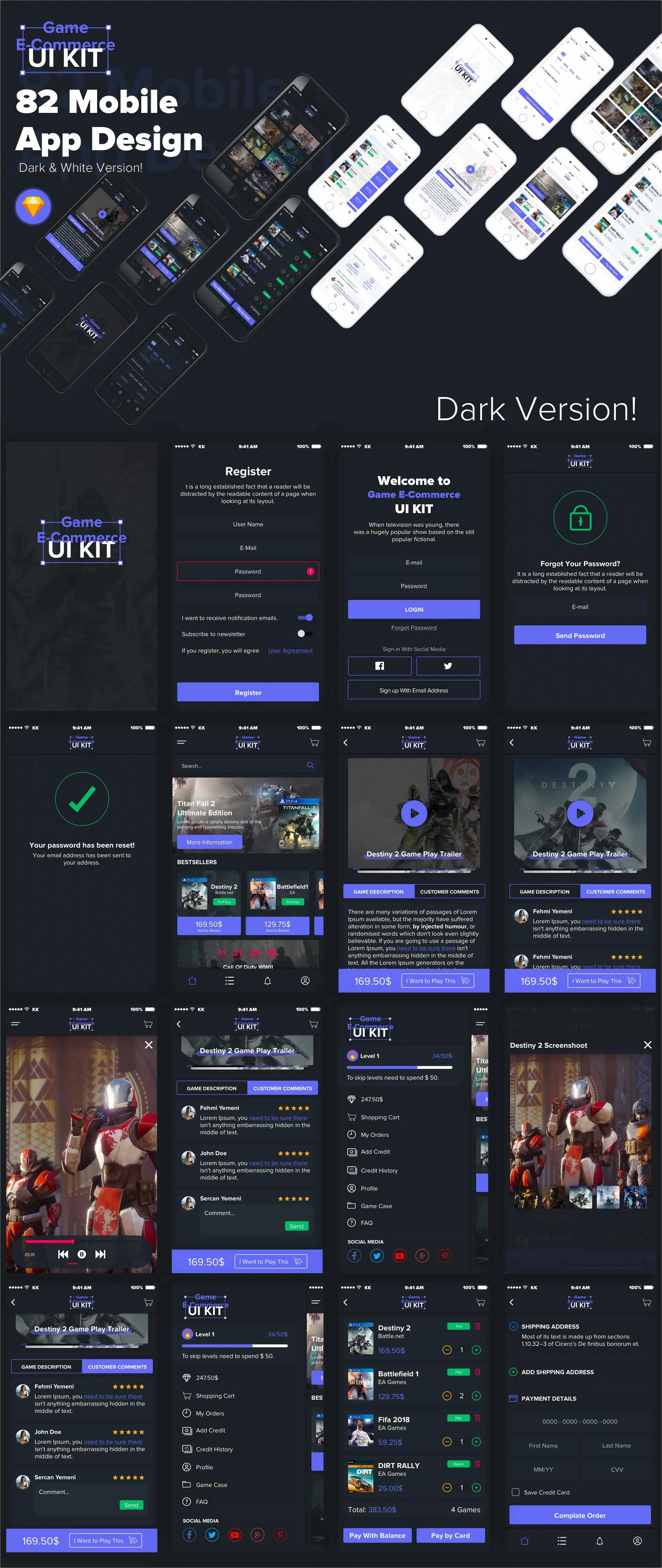 Game ECommerce UI Kit电子游戏购物移动电商APPUI设计元素组件规范图标素材库模版