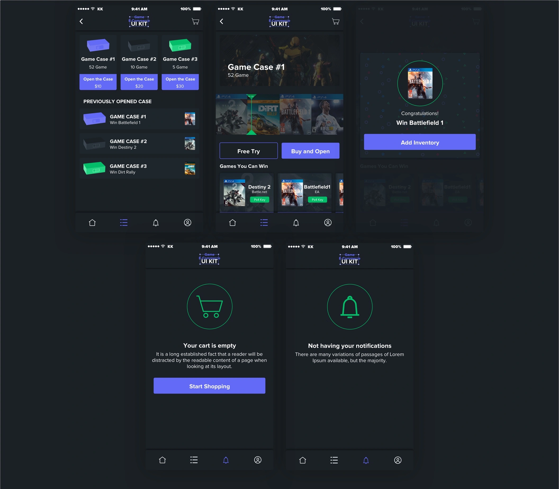Game ECommerce UI Kit电子游戏购物移动电商APPUI设计元素组件规范图标素材库模版