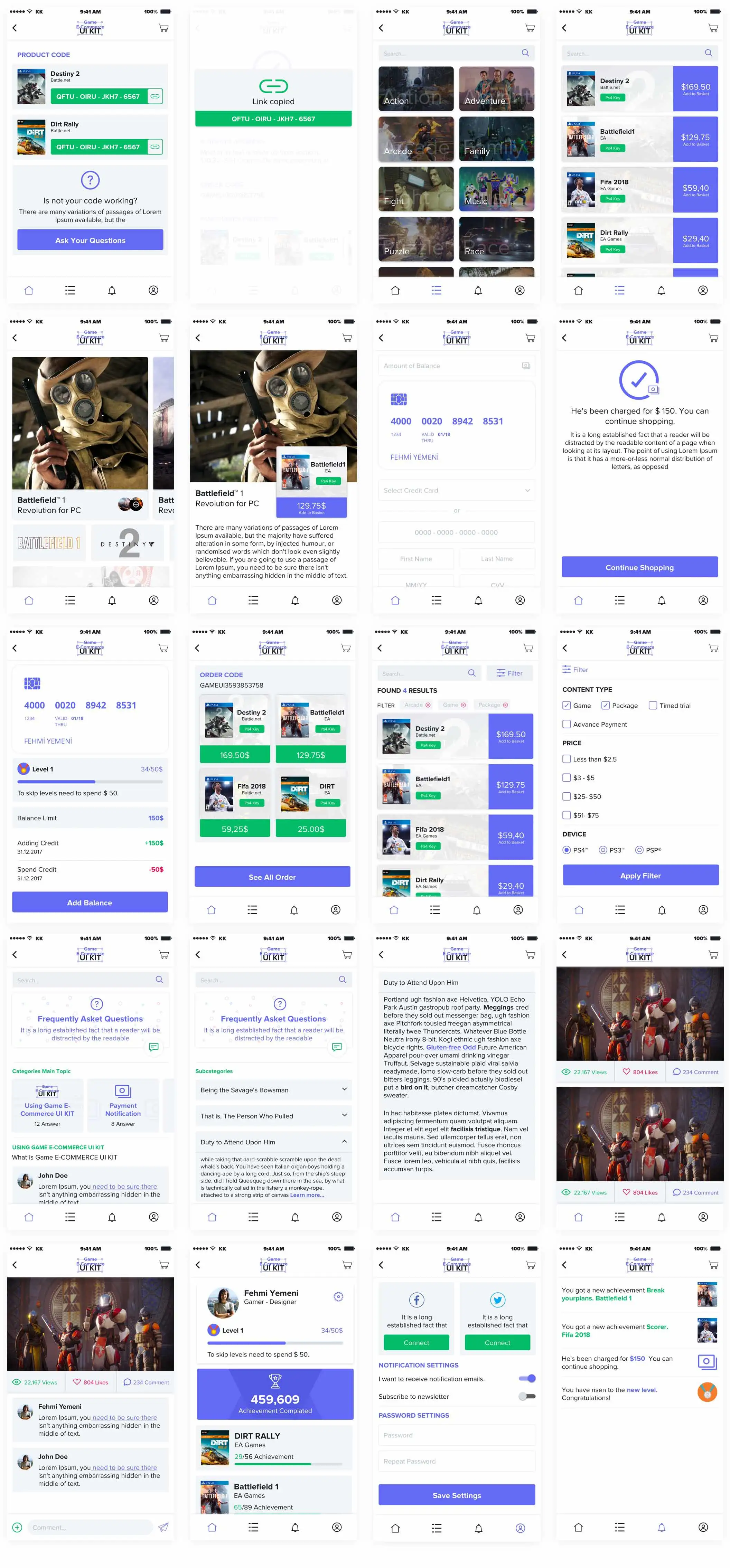 Game ECommerce UI Kit电子游戏购物移动电商APPUI设计元素组件规范图标素材库模版