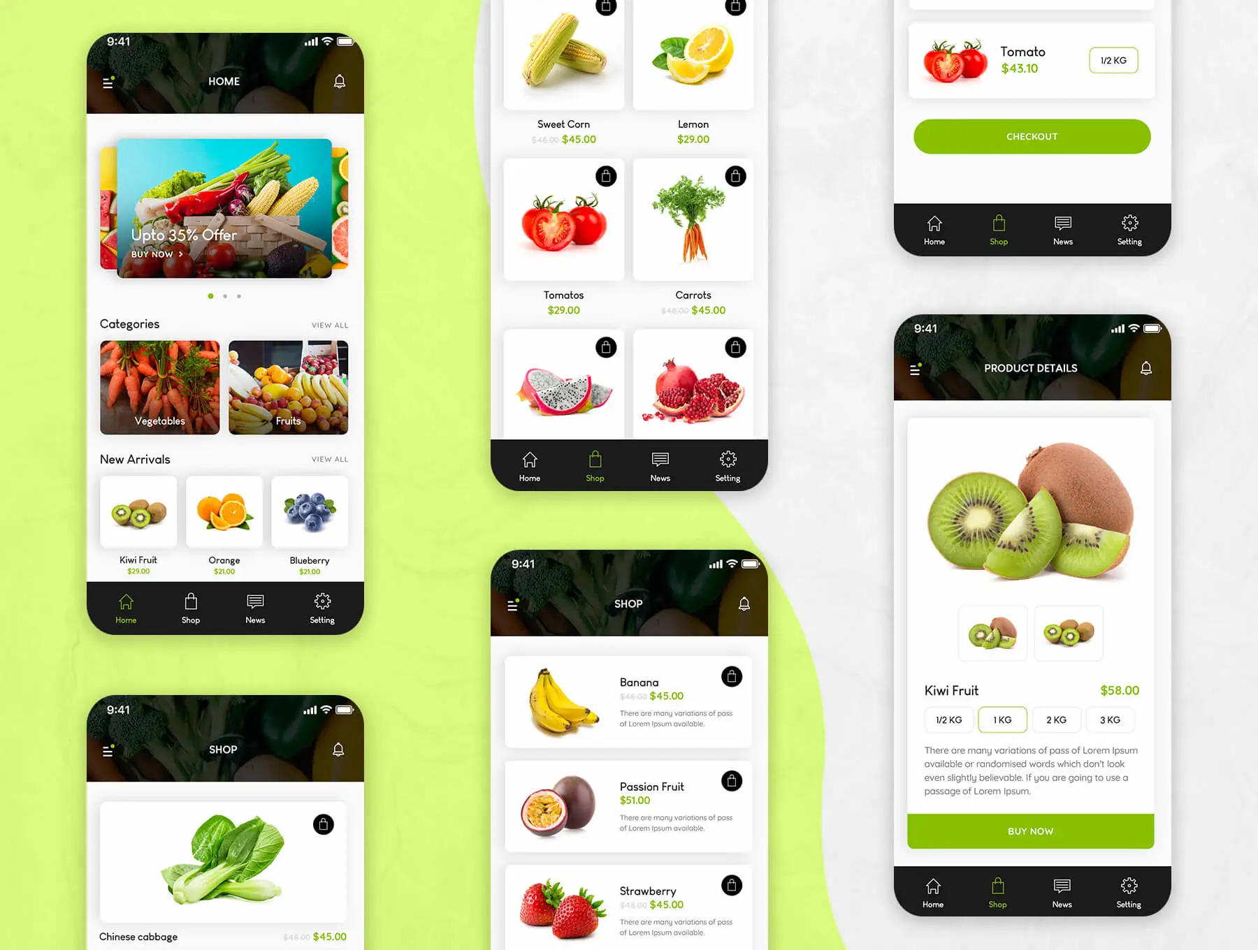 Fluda App Ui Kit水果蔬菜外卖订餐设计元素组件规范图标素材库模版