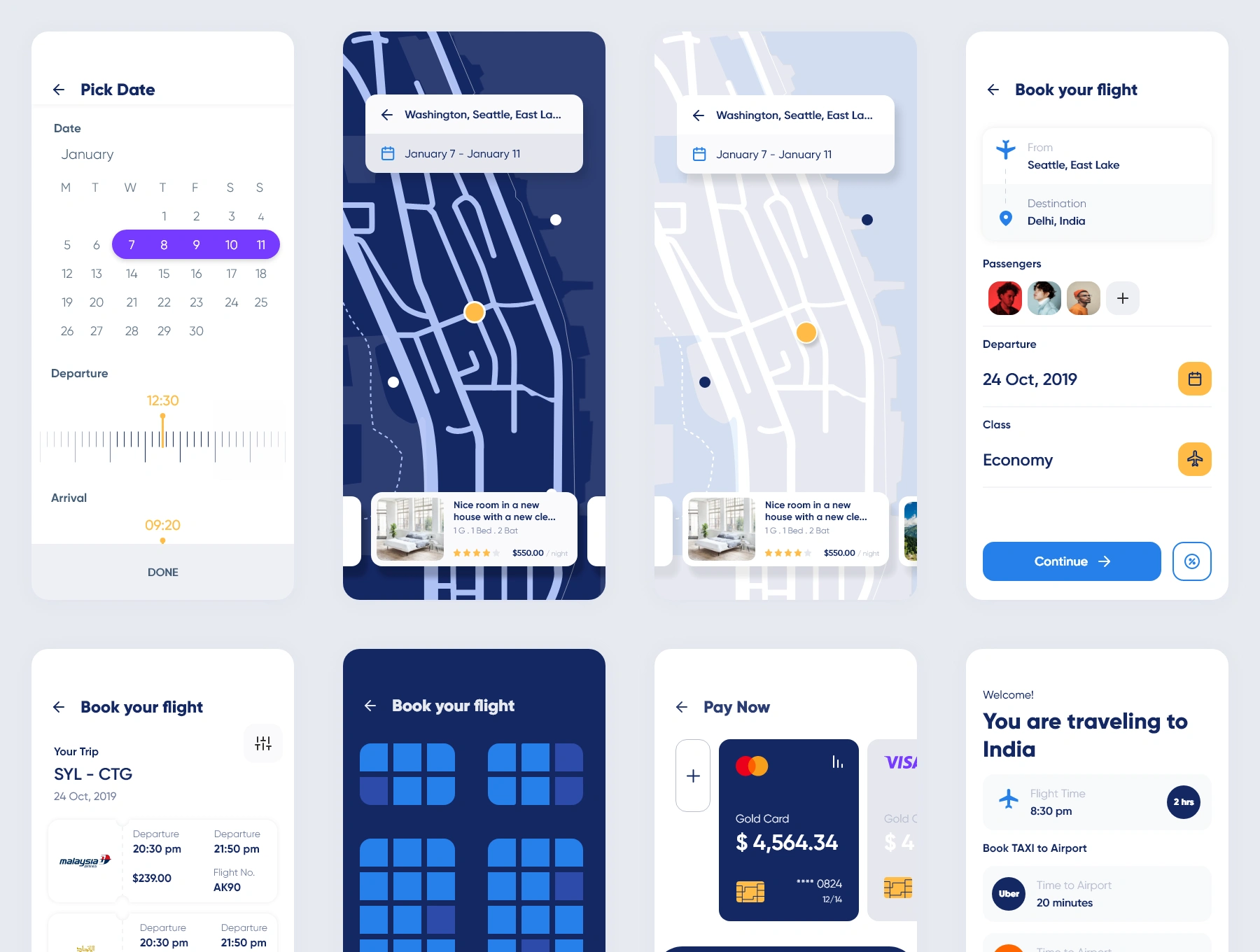 TrueGo Travel App UI Kit旅游旅行酒店预订出租车预定APPUI设计元素组件规范图标素材库模版