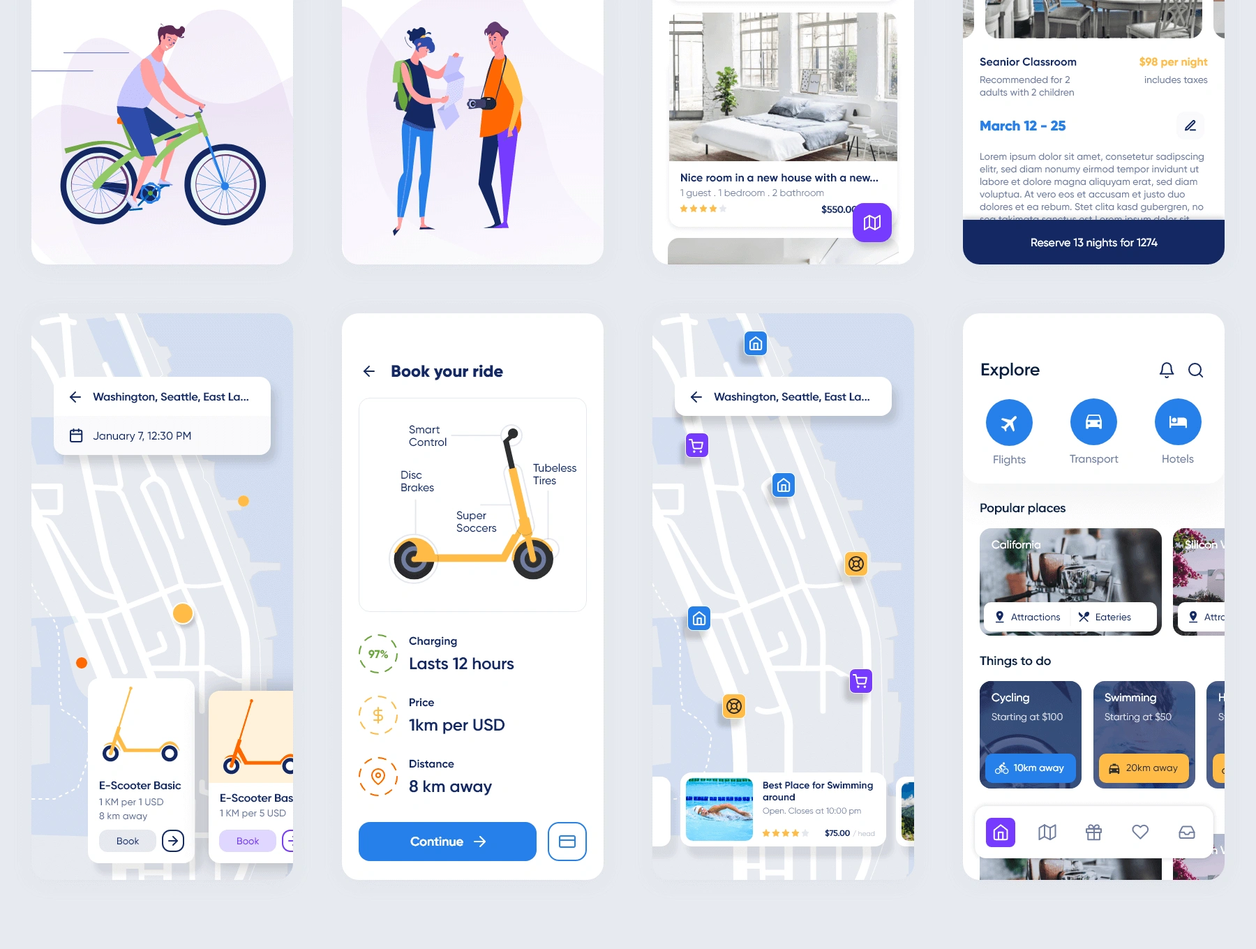TrueGo Travel App UI Kit旅游旅行酒店预订出租车预定APPUI设计元素组件规范图标素材库模版