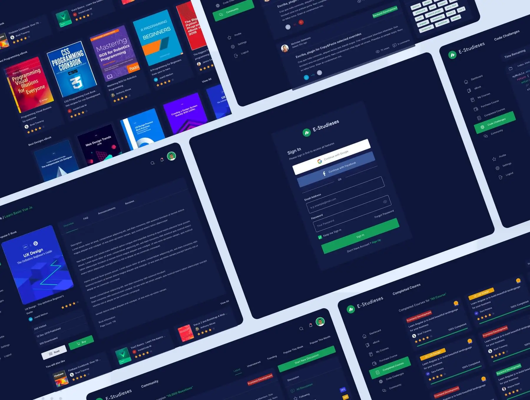 Online Course Dashboard kit教育在线课程课件深色版本WebUI设计元素组件规范图标素材库模版