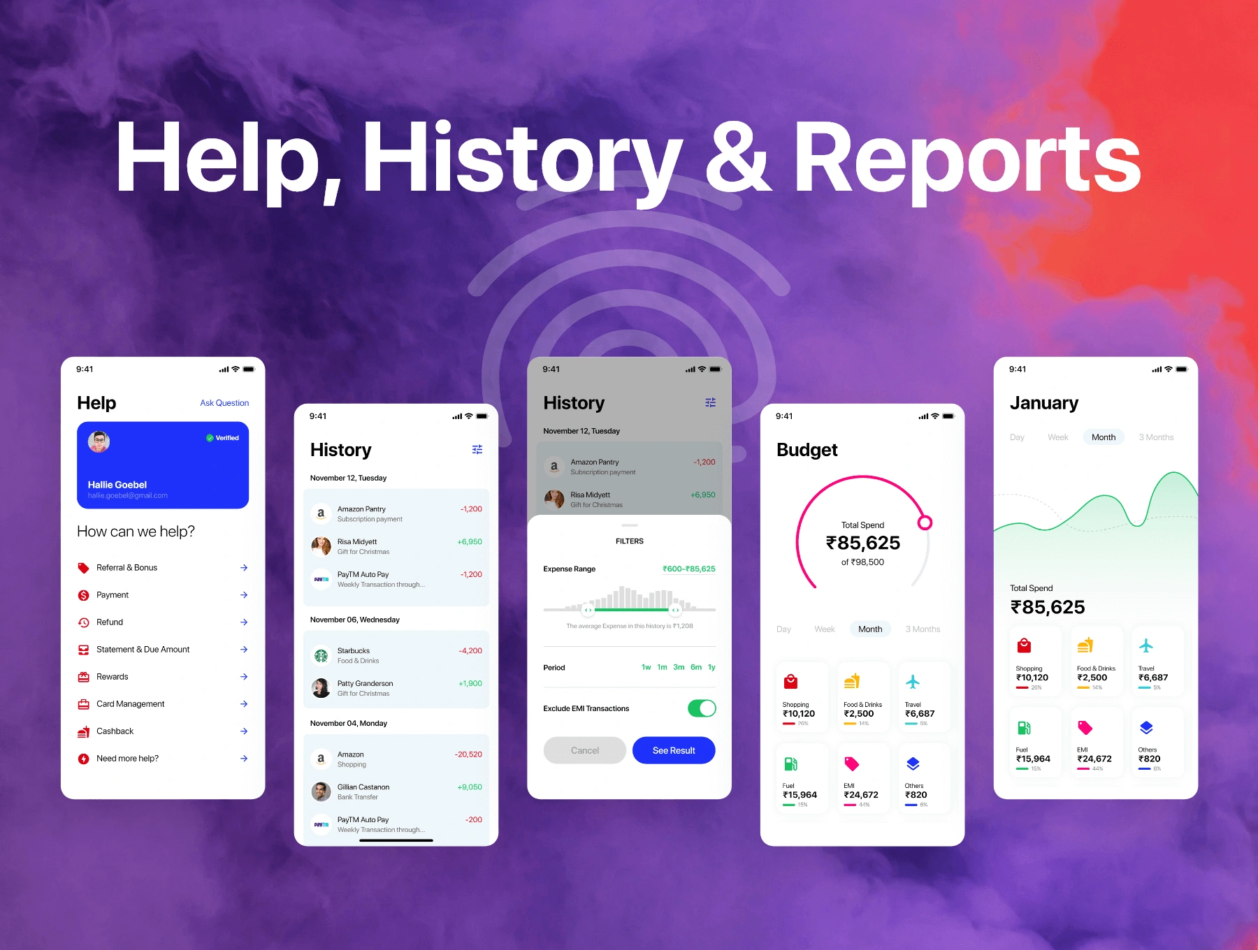Payment Wallet App UI Kit支付钱包账单收支财务统计数据监测APPUI设计元素组件规范图标素材库模版