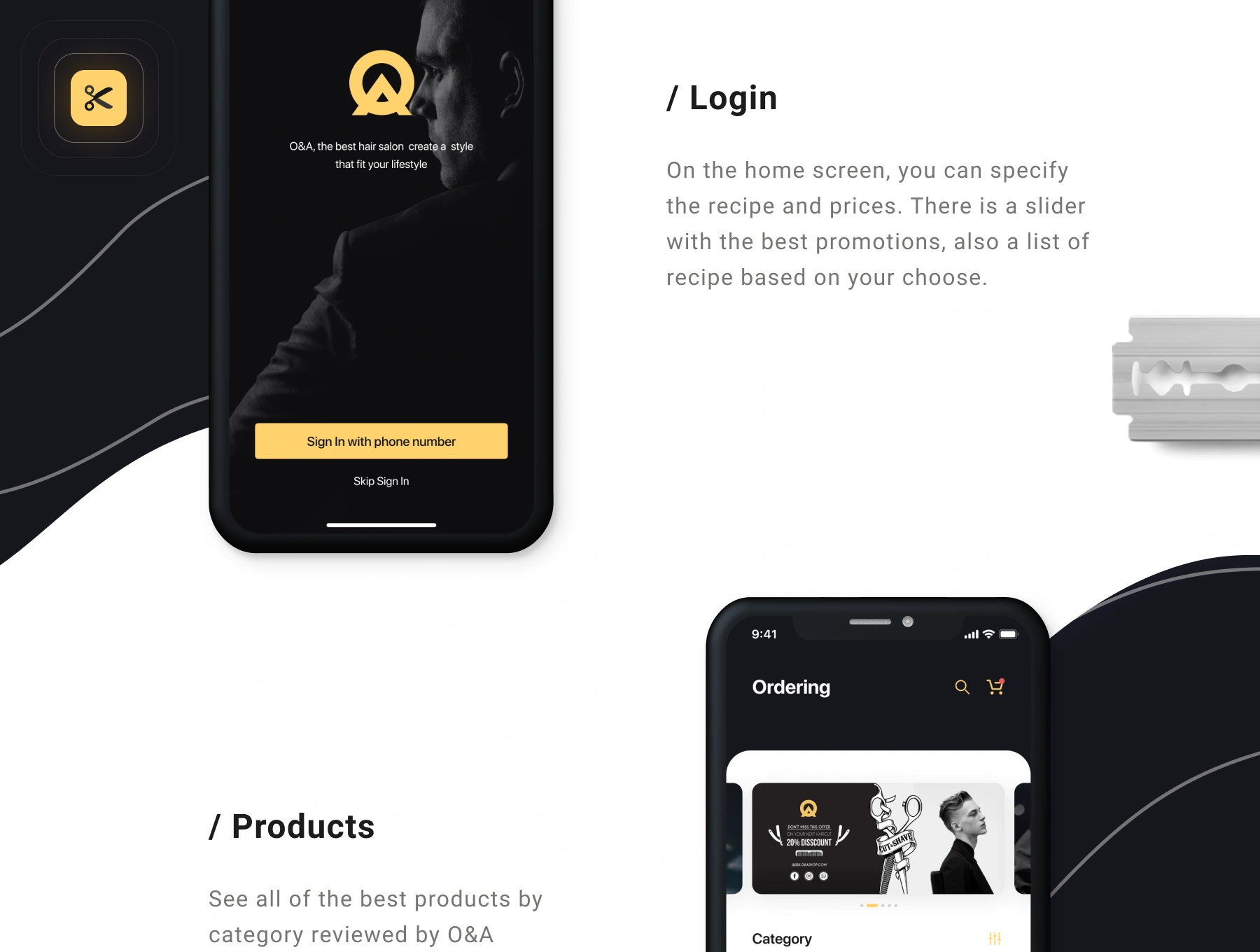 O&A - Haircut Booking UI 美发沙龙预订理发师服务定位APPUI设计元素组件规范图标素材库模版