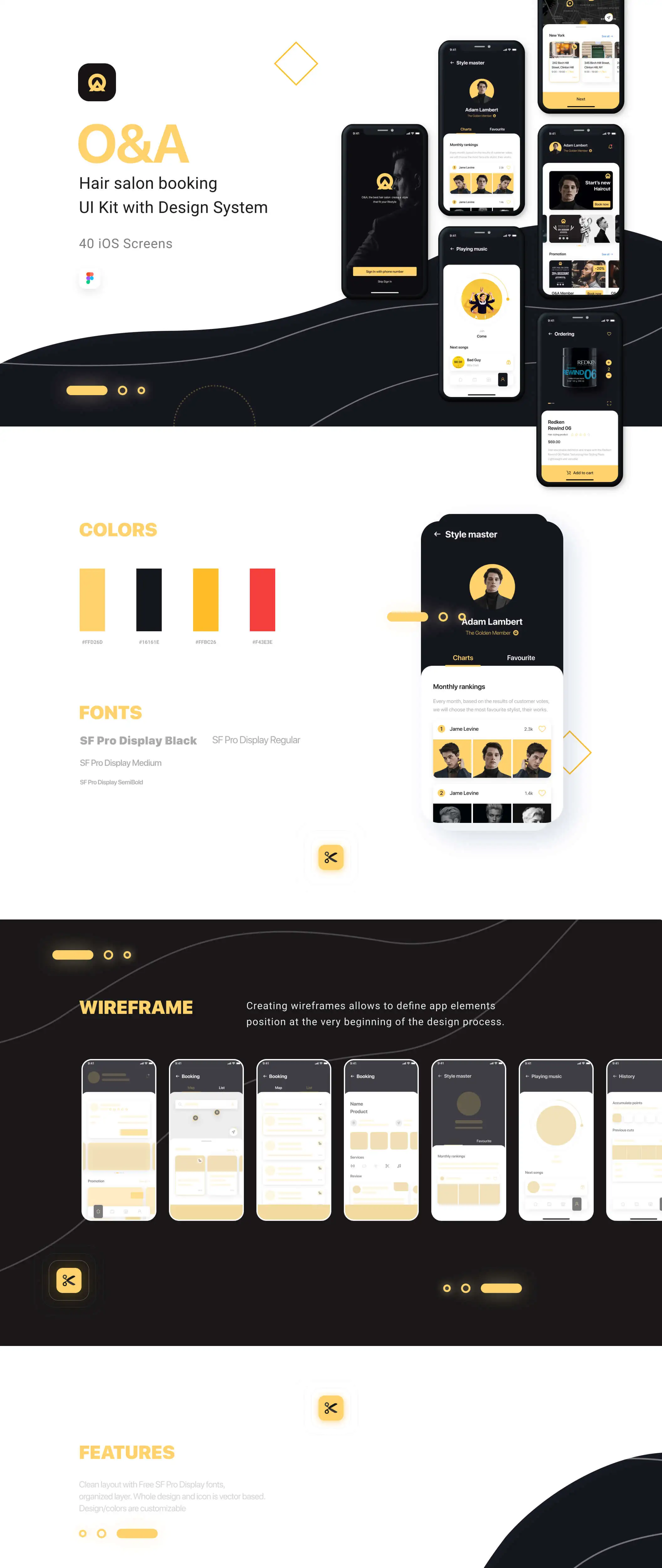 O&A - Haircut Booking UI 美发沙龙预订理发师服务定位APPUI设计元素组件规范图标素材库模版