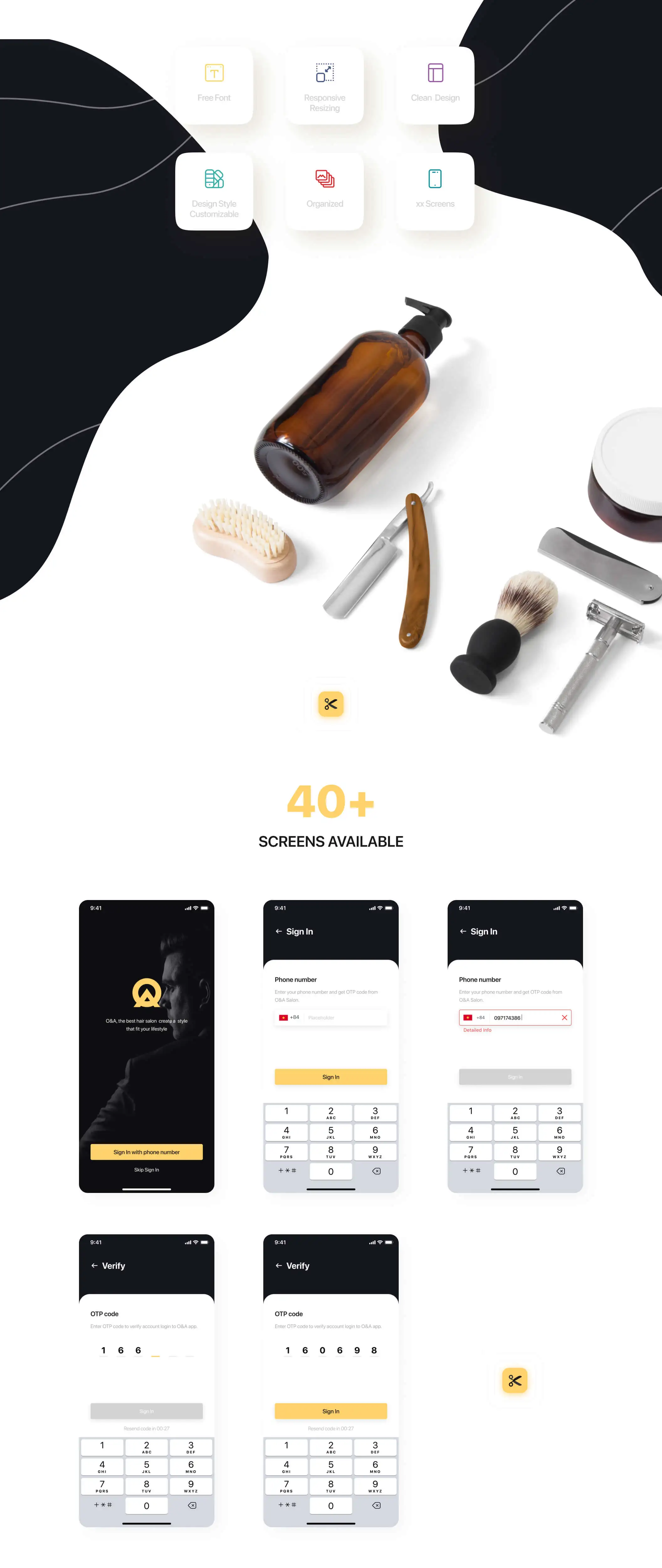 O&A - Haircut Booking UI 美发沙龙预订理发师服务定位APPUI设计元素组件规范图标素材库模版