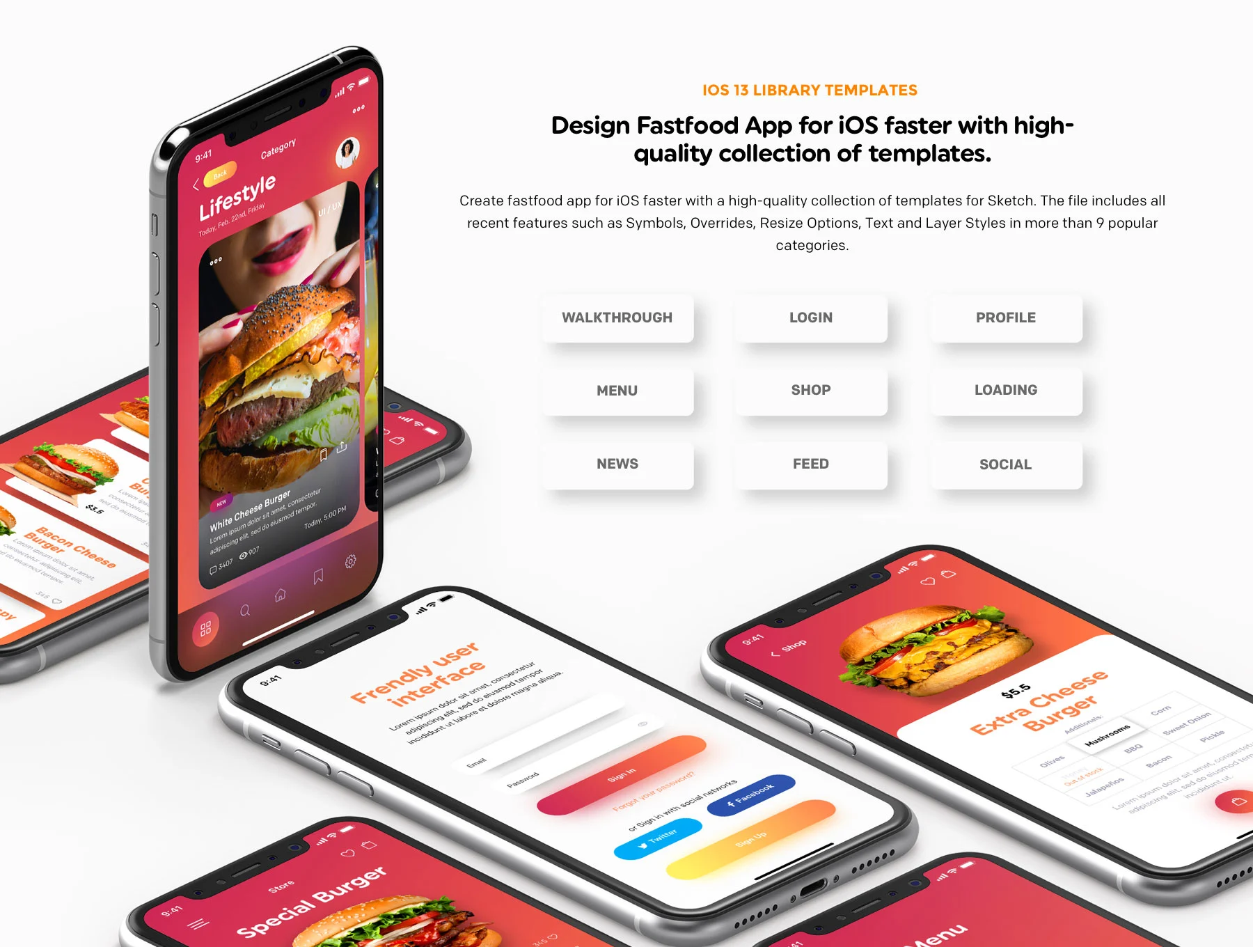 Polarfood - Fast-food app kit快餐汉堡食品配送外卖订餐美味菜谱美食APPUI设计元素组件规范图标素材库模版