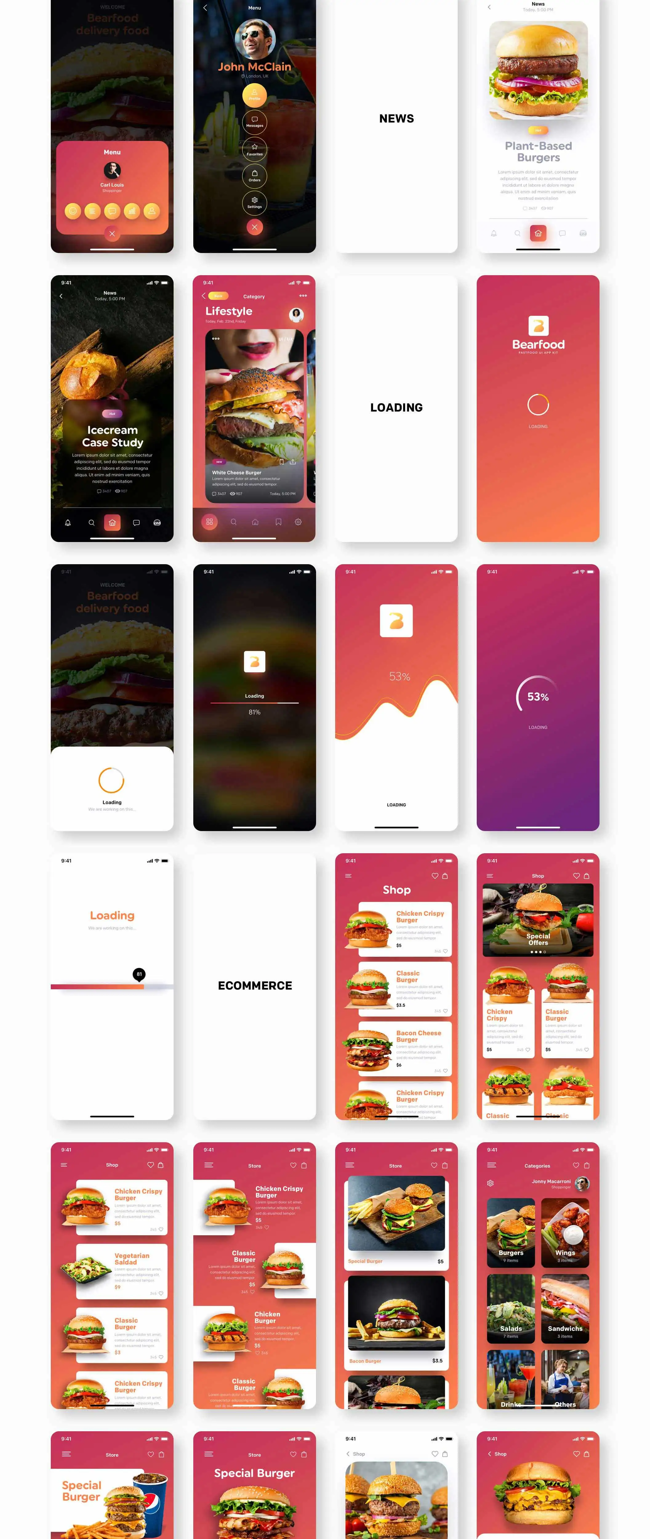 Polarfood - Fast-food app kit快餐汉堡食品配送外卖订餐美味菜谱美食APPUI设计元素组件规范图标素材库模版