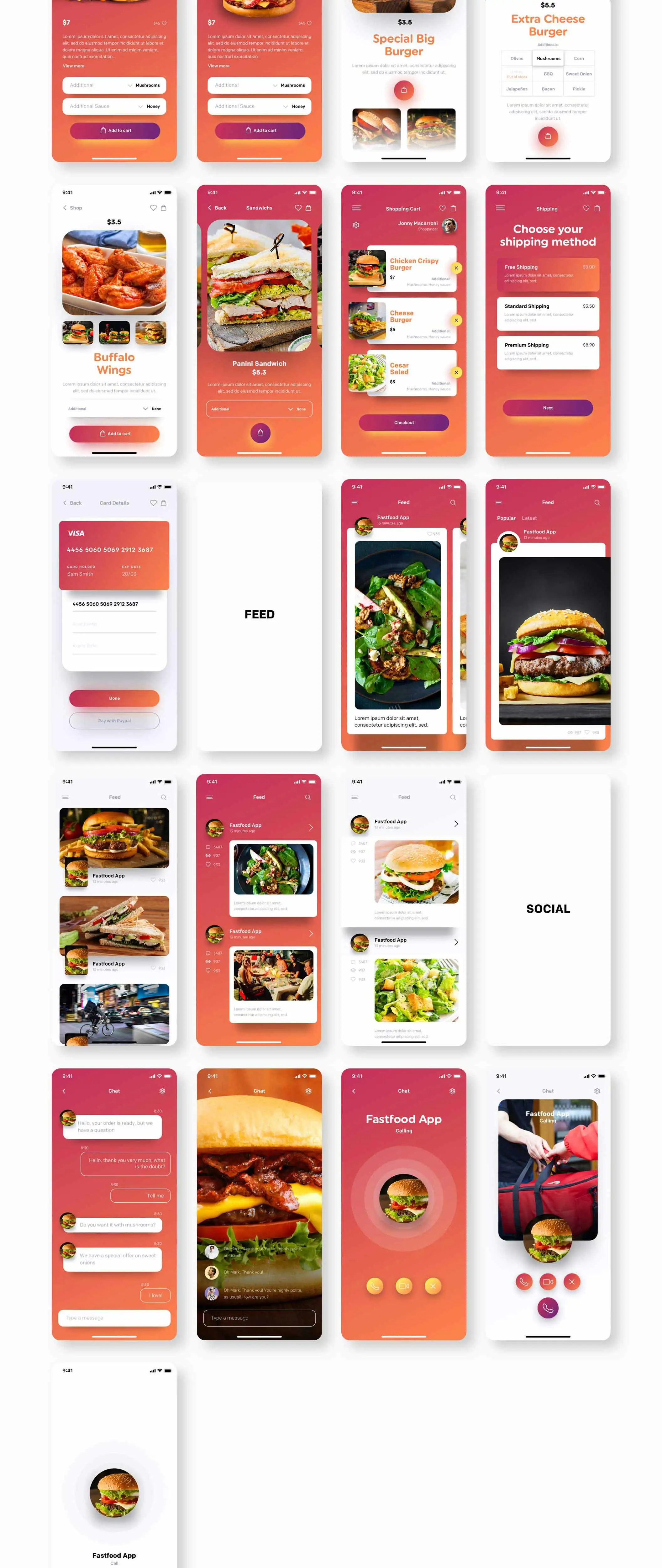 Polarfood - Fast-food app kit快餐汉堡食品配送外卖订餐美味菜谱美食APPUI设计元素组件规范图标素材库模版